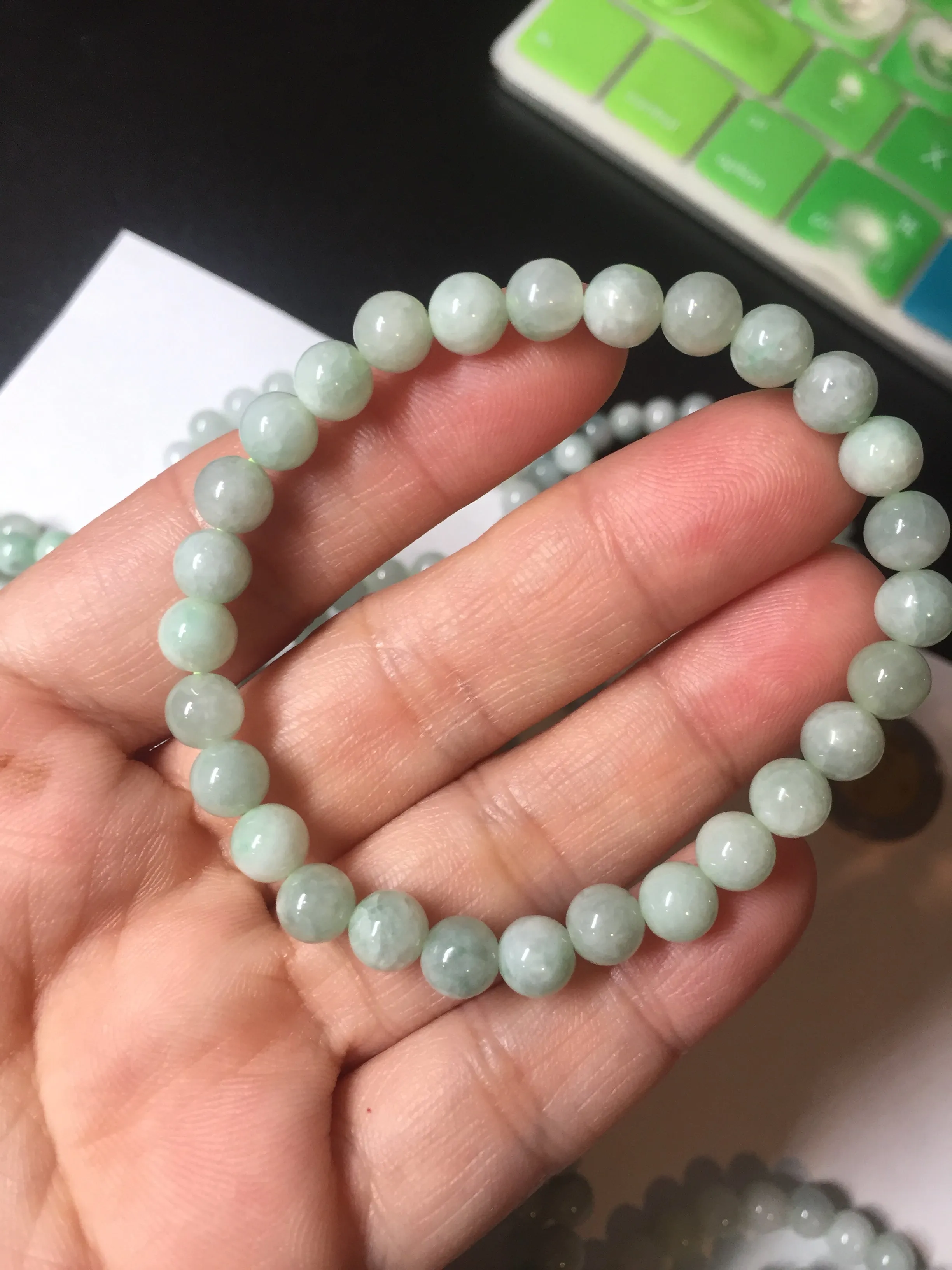 6.3mm 100% natural type A green/white jadeite jade beads bracelet group BK104 added-on item