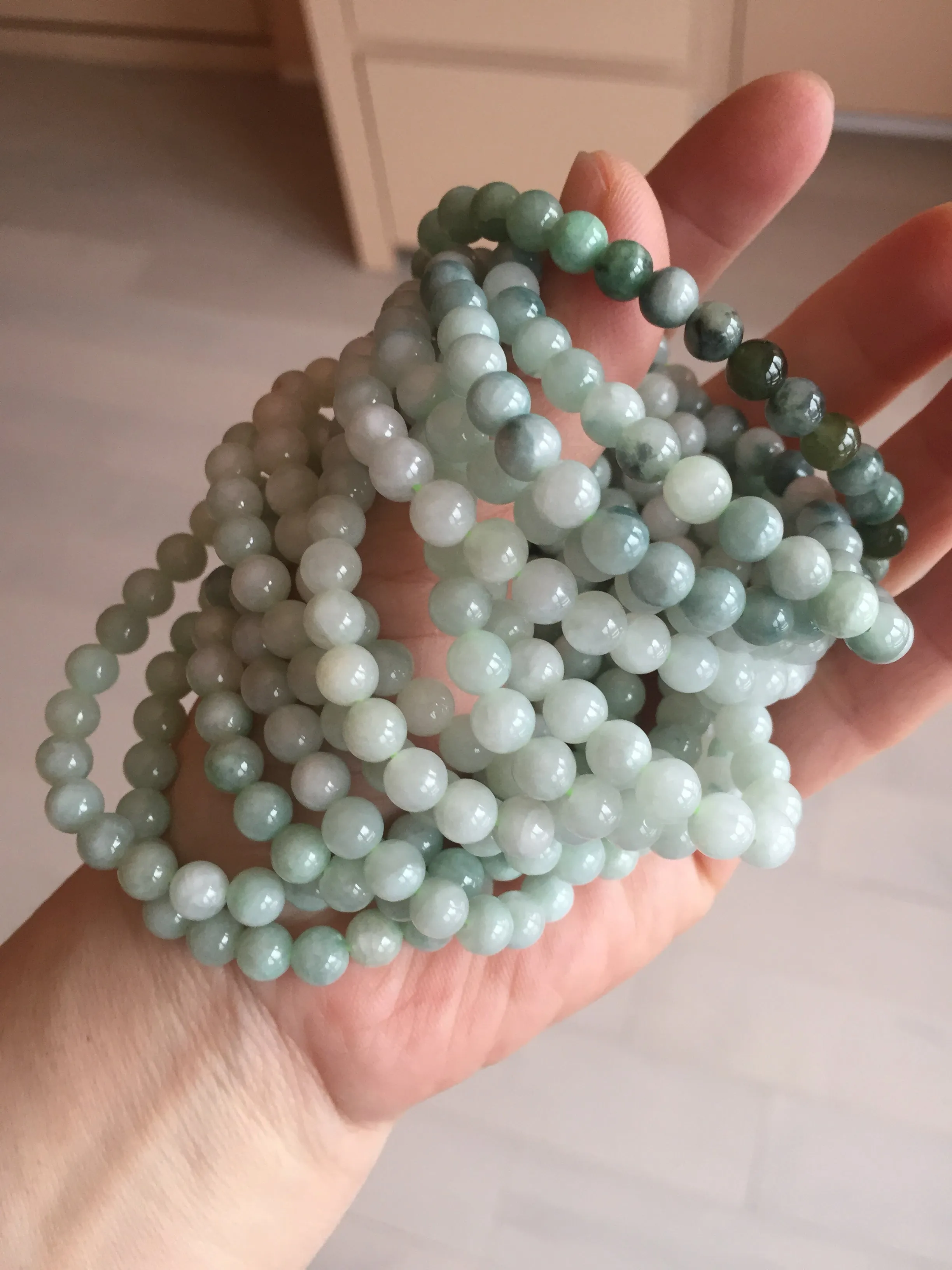 6.3mm 100% natural type A green/white jadeite jade beads bracelet group BK104 added-on item