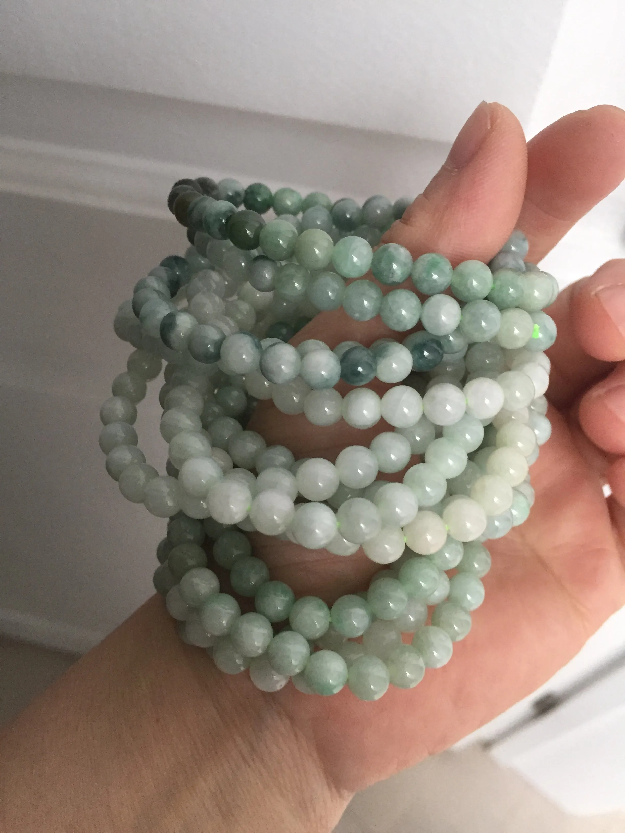 6.3mm 100% natural type A green/white jadeite jade beads bracelet group BK104 added-on item