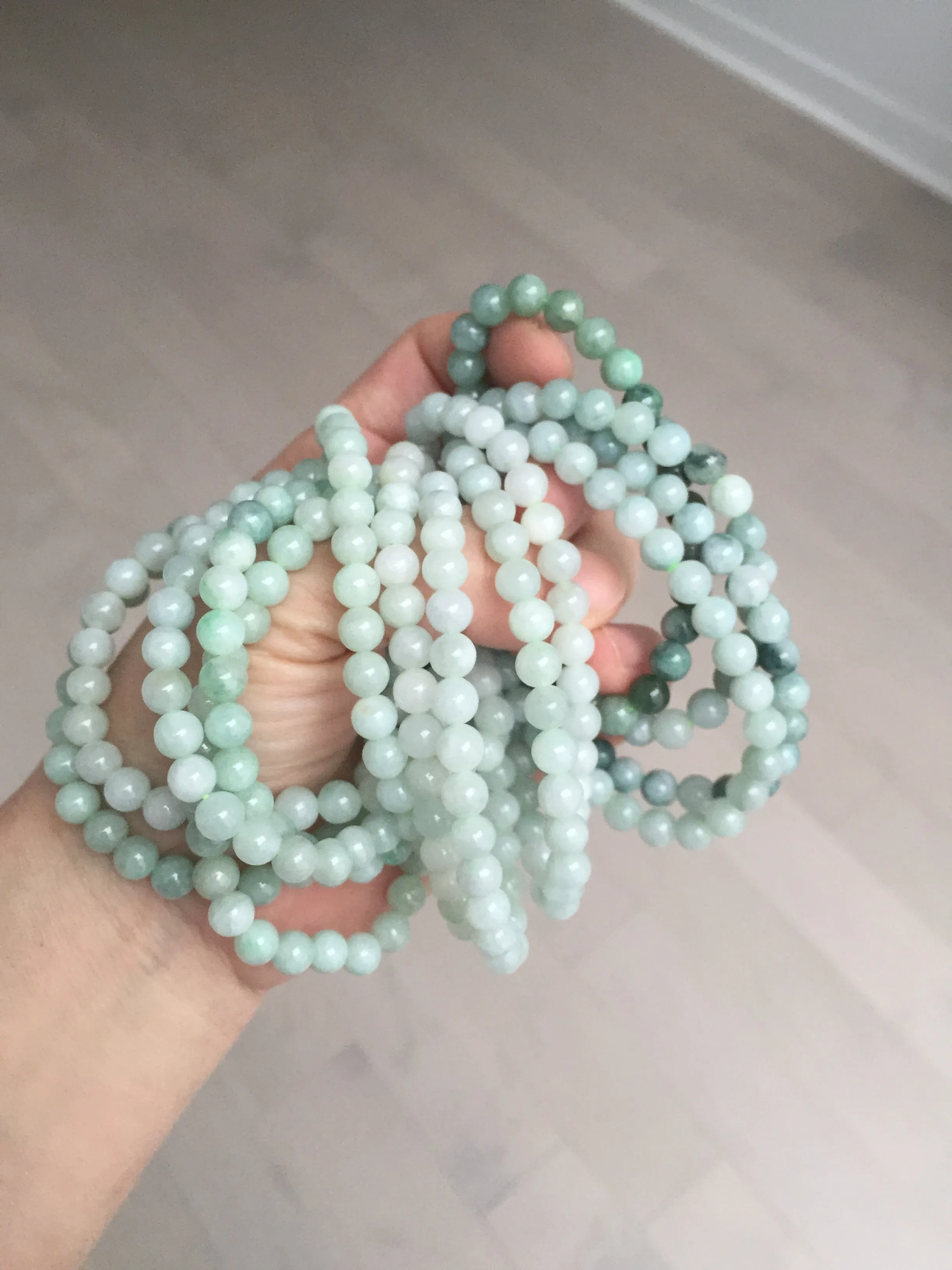 6.3mm 100% natural type A green/white jadeite jade beads bracelet group BK104 added-on item