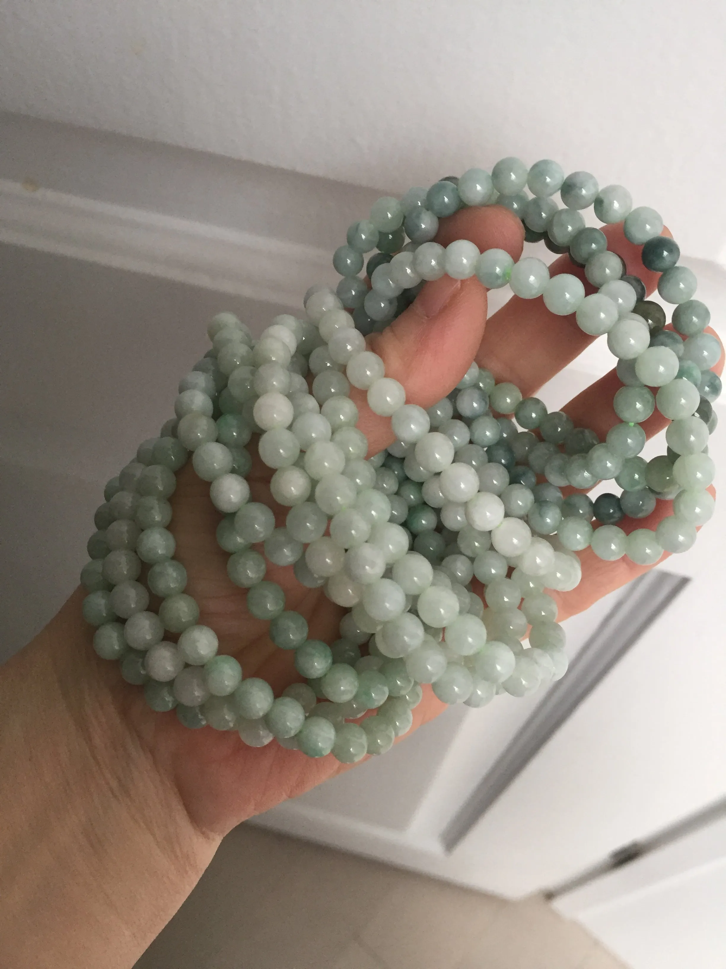 6.3mm 100% natural type A green/white jadeite jade beads bracelet group BK104 added-on item