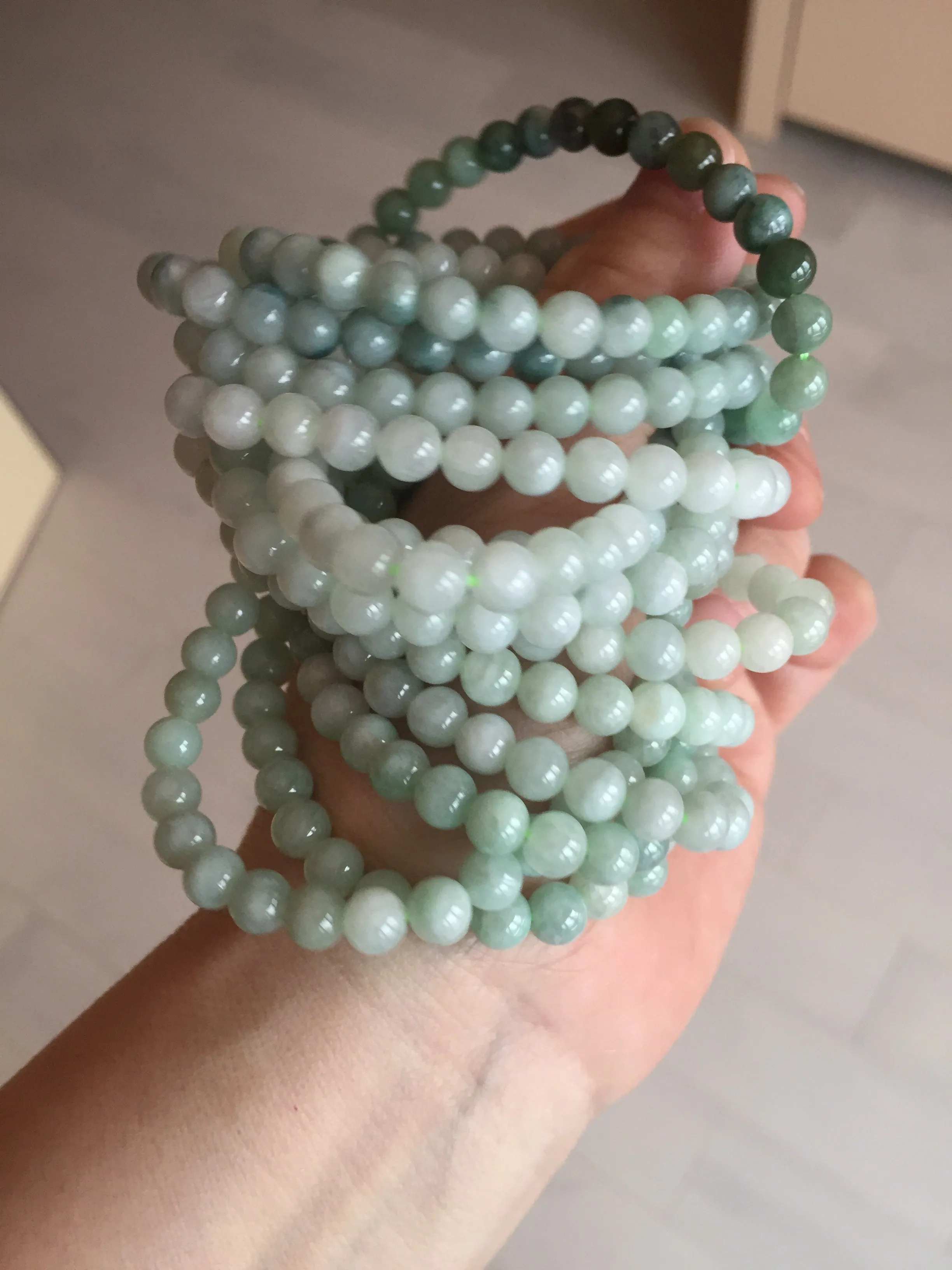 6.3mm 100% natural type A green/white jadeite jade beads bracelet group BK104 added-on item