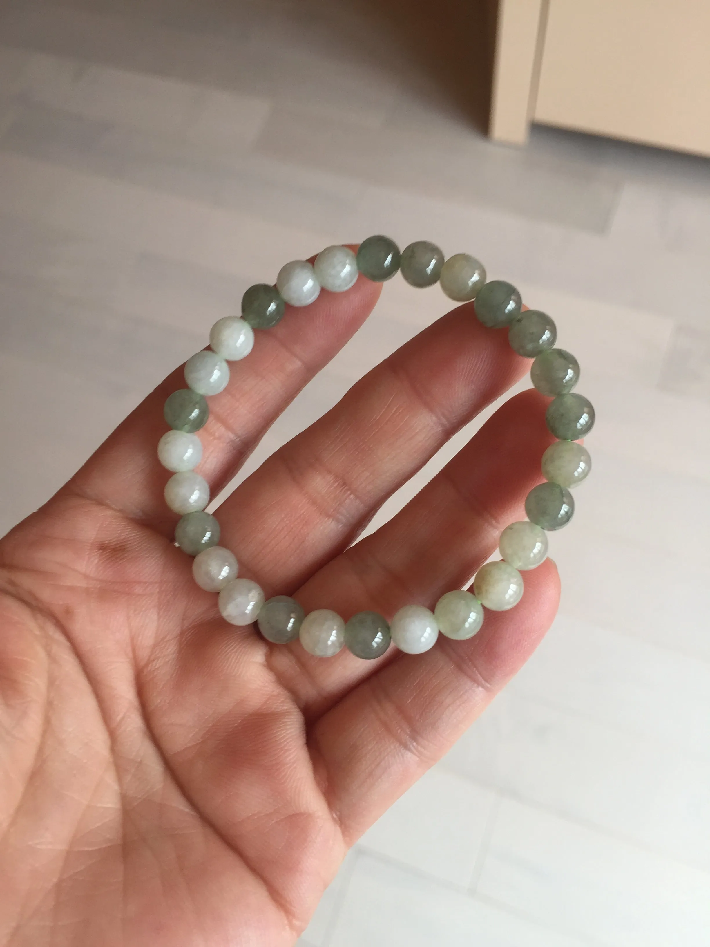 6.6-6.8mm 100% natural type A light green/white jadeite jade beads bracelet BL21