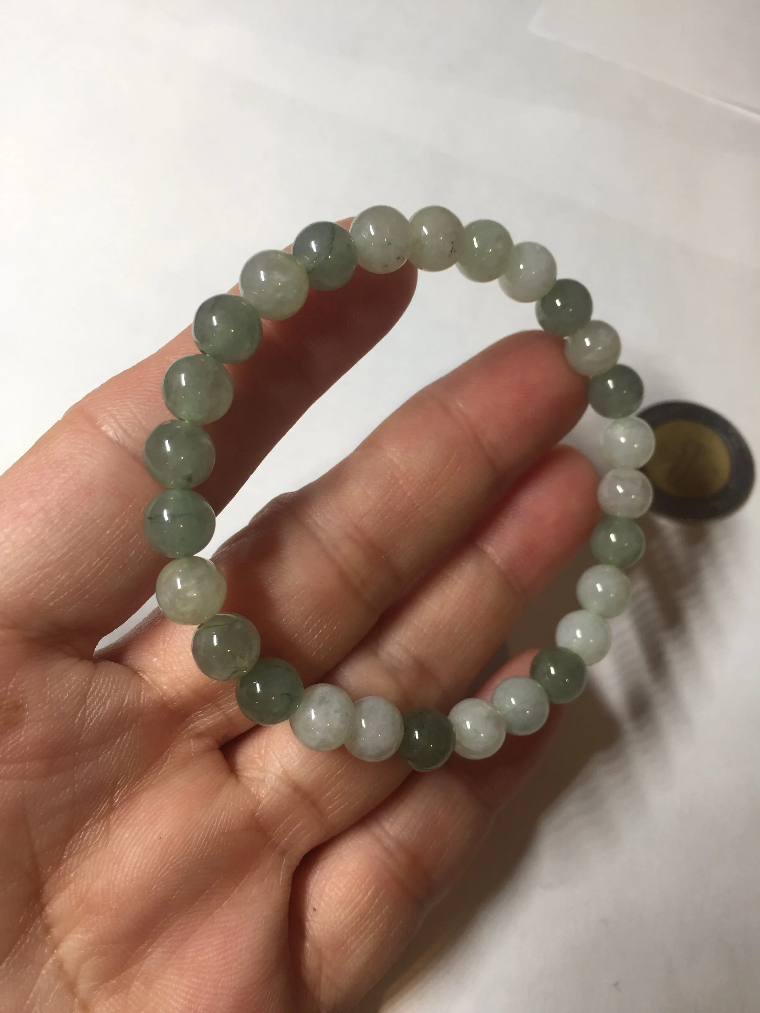 6.6-6.8mm 100% natural type A light green/white jadeite jade beads bracelet BL21