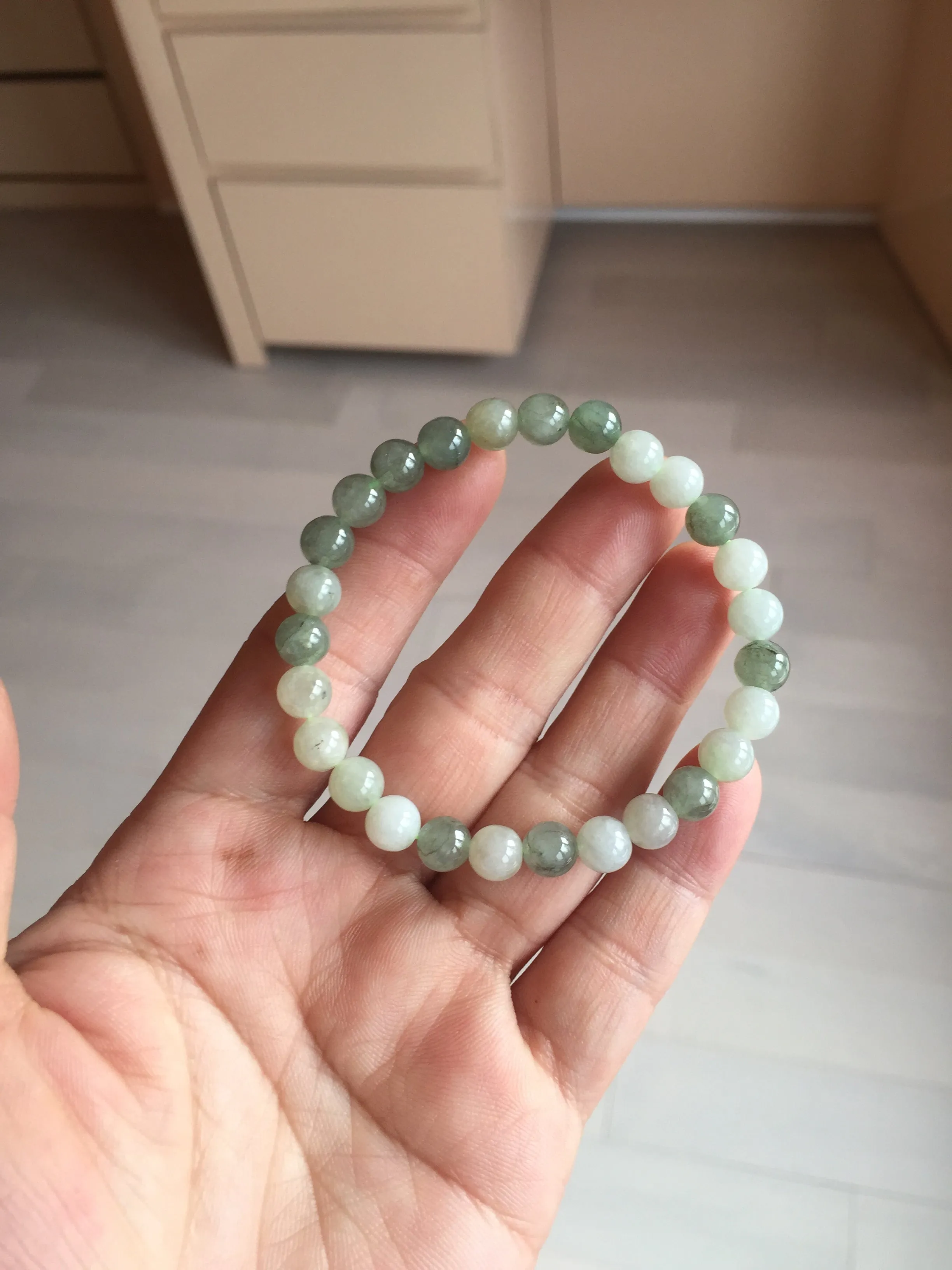 6.6-6.8mm 100% natural type A light green/white jadeite jade beads bracelet BL21