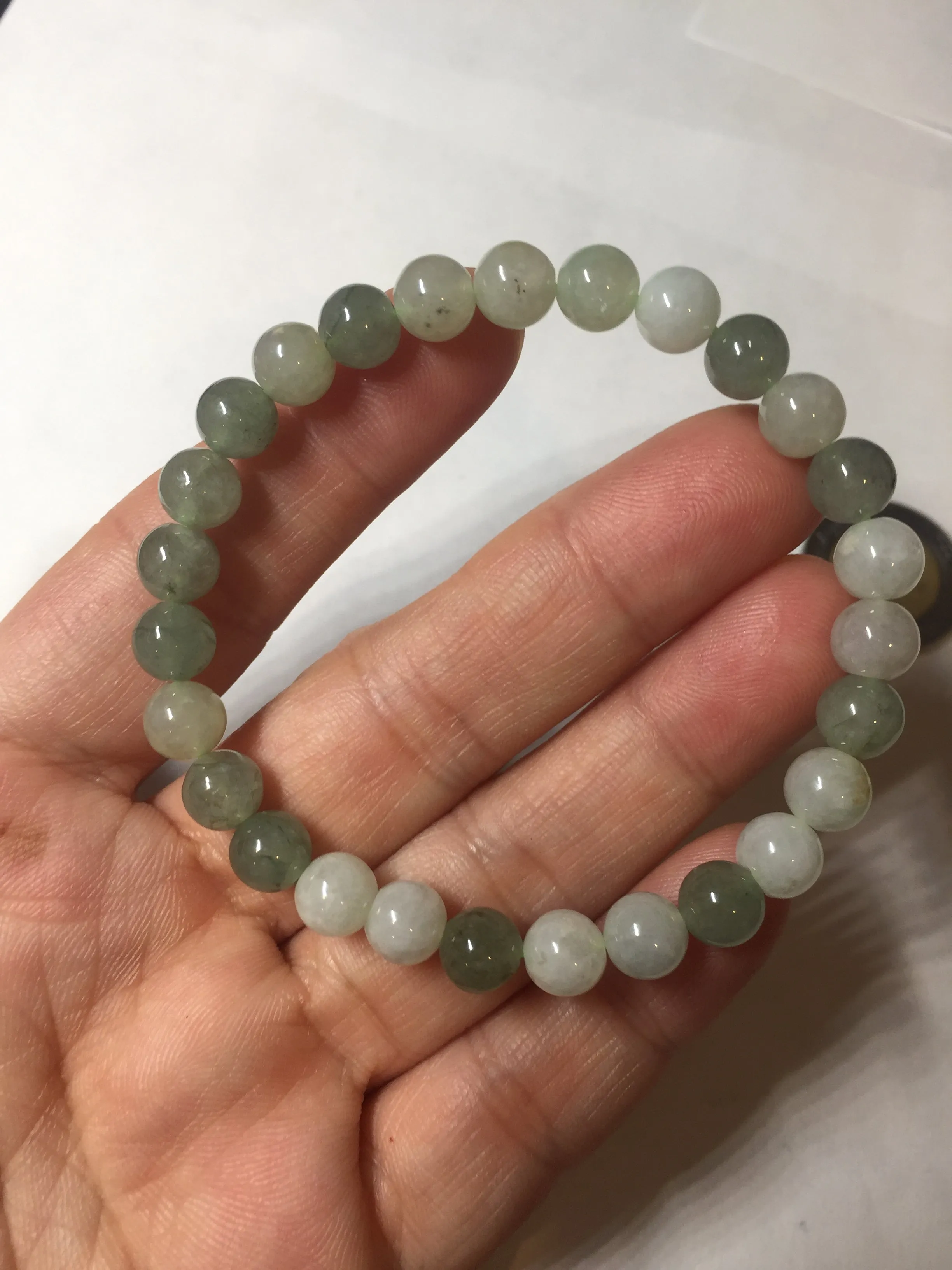 6.6-6.8mm 100% natural type A light green/white jadeite jade beads bracelet BL21