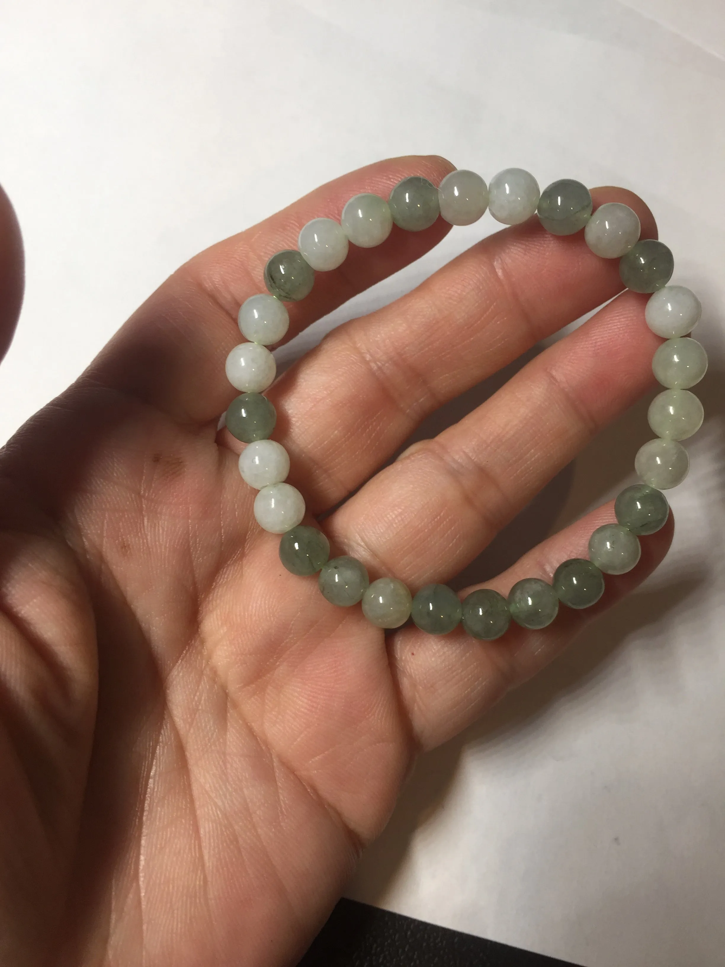 6.6-6.8mm 100% natural type A light green/white jadeite jade beads bracelet BL21