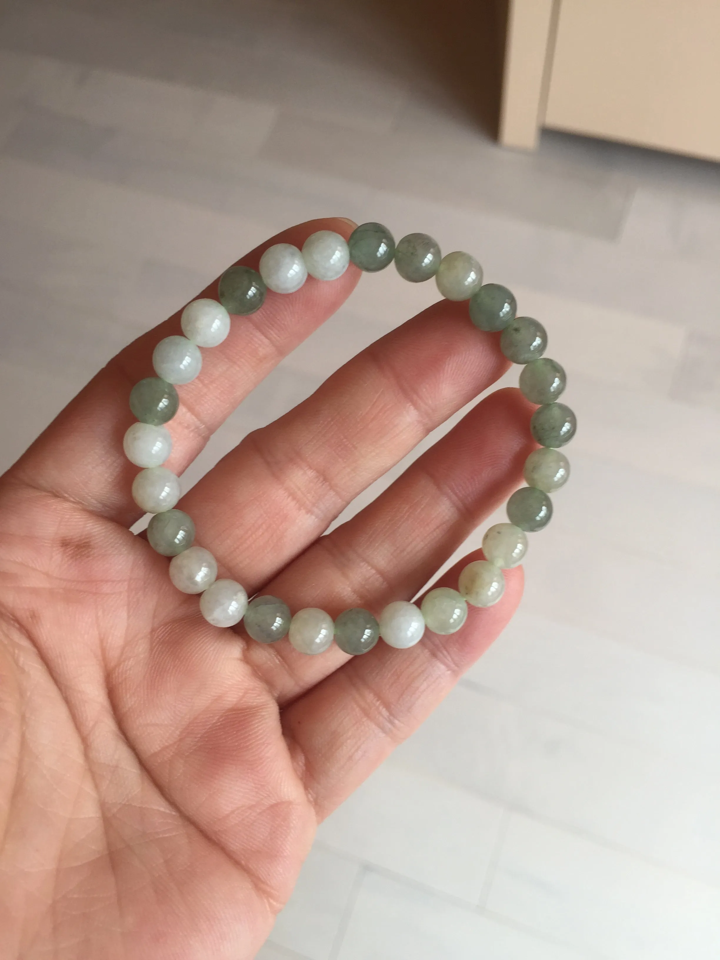 6.6-6.8mm 100% natural type A light green/white jadeite jade beads bracelet BL21