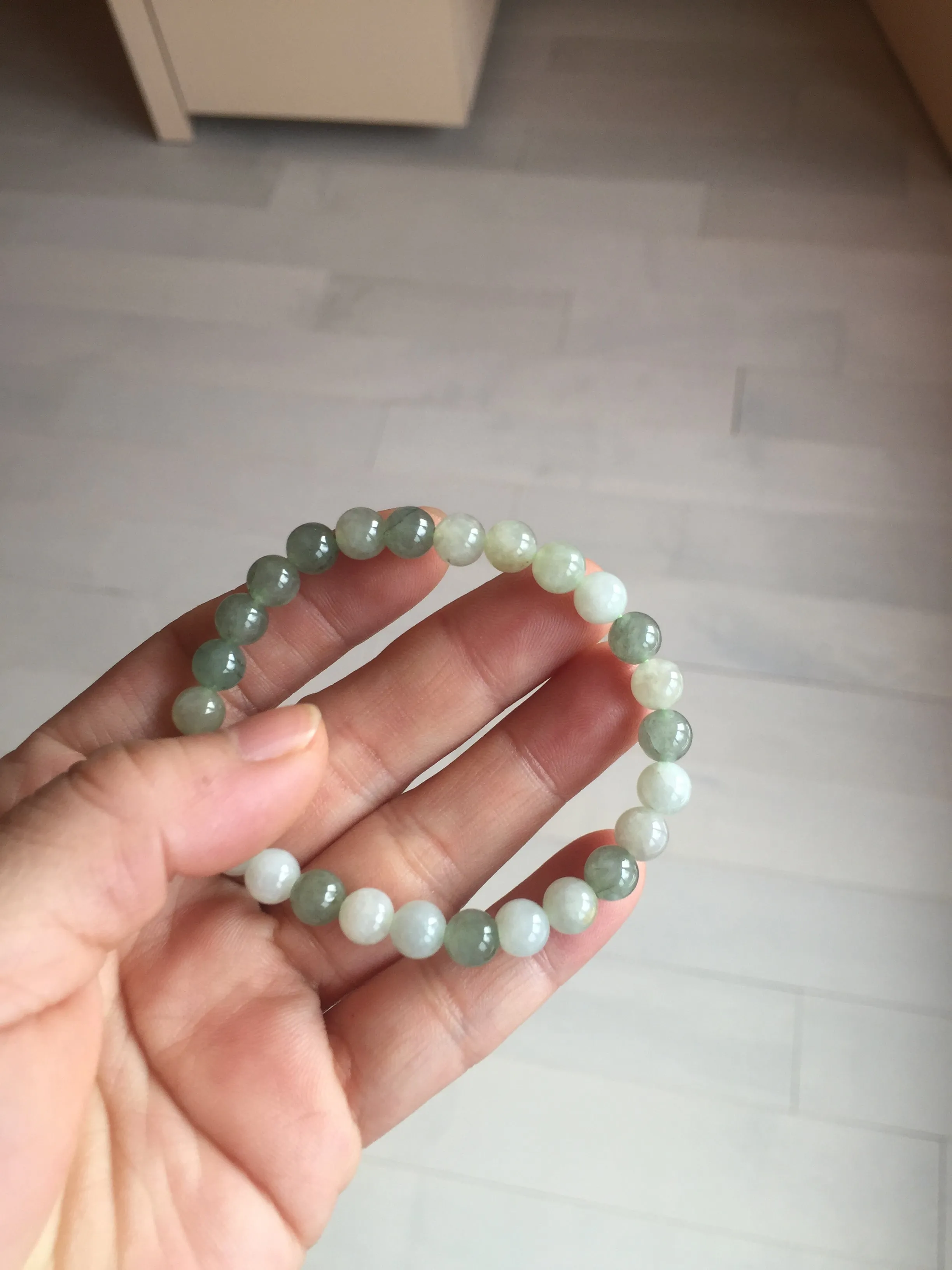 6.6-6.8mm 100% natural type A light green/white jadeite jade beads bracelet BL21