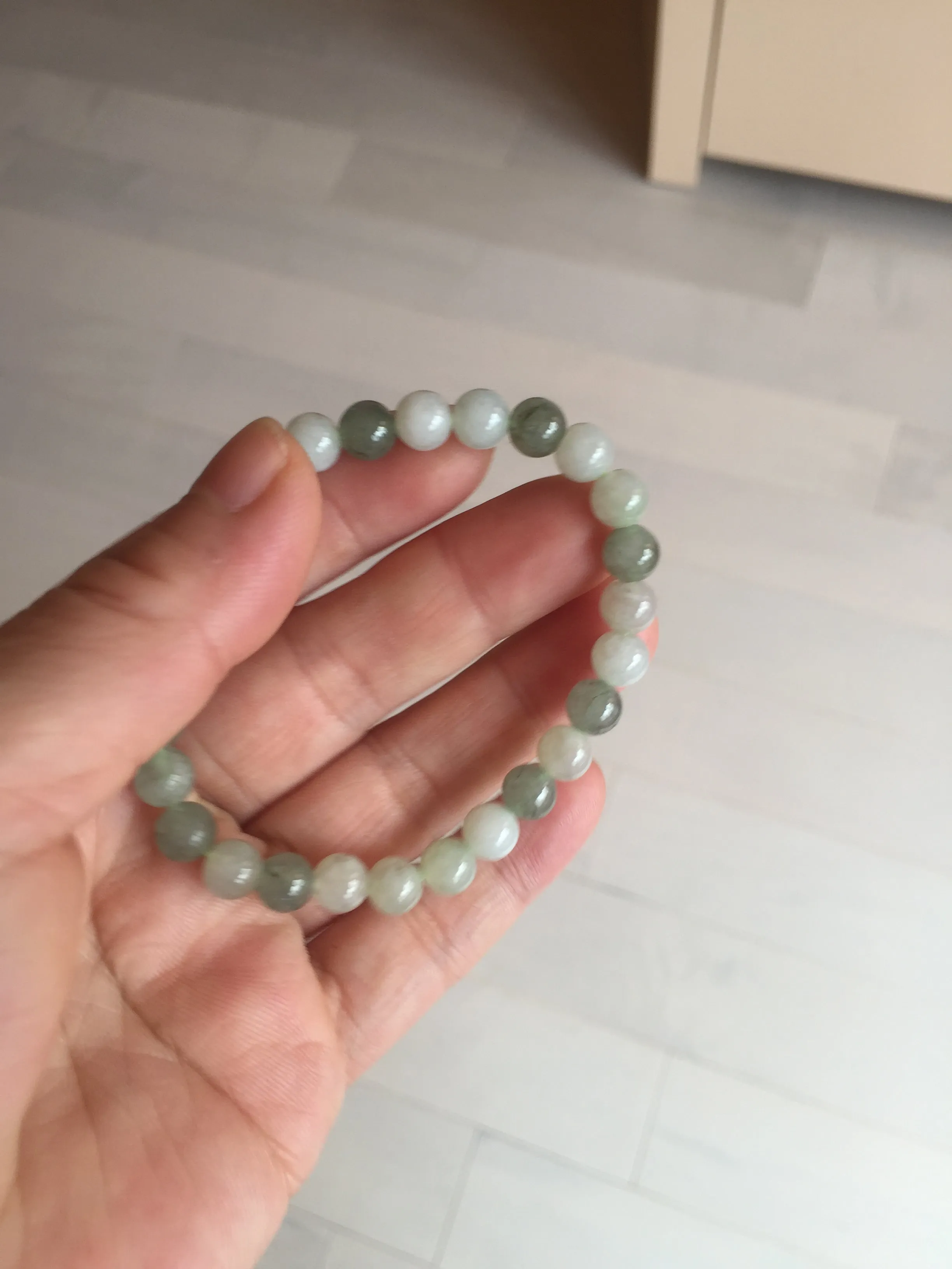 6.6-6.8mm 100% natural type A light green/white jadeite jade beads bracelet BL21