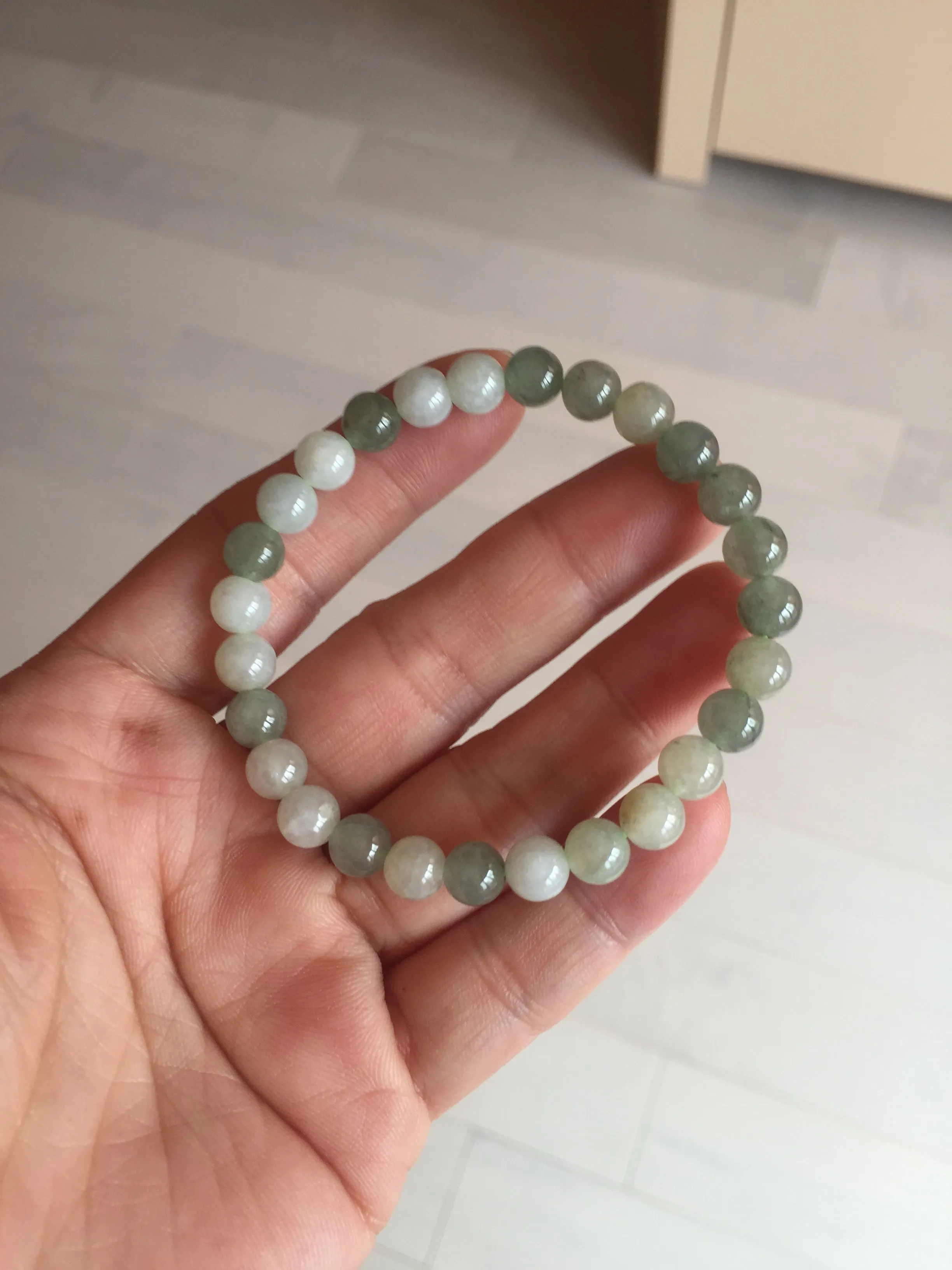 6.6-6.8mm 100% natural type A light green/white jadeite jade beads bracelet BL21