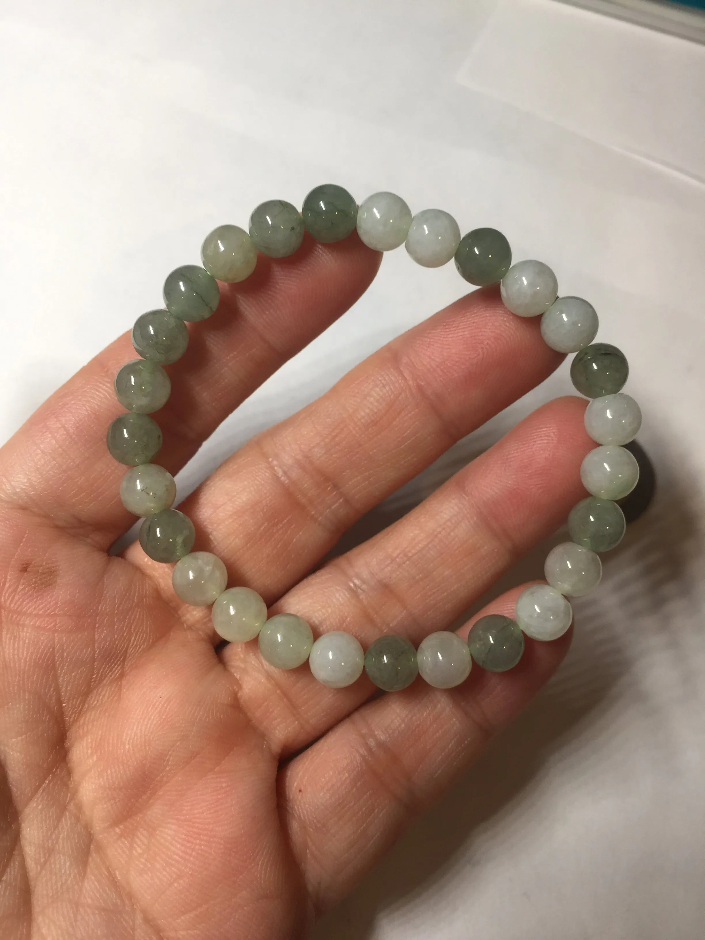 6.6-6.8mm 100% natural type A light green/white jadeite jade beads bracelet BL21