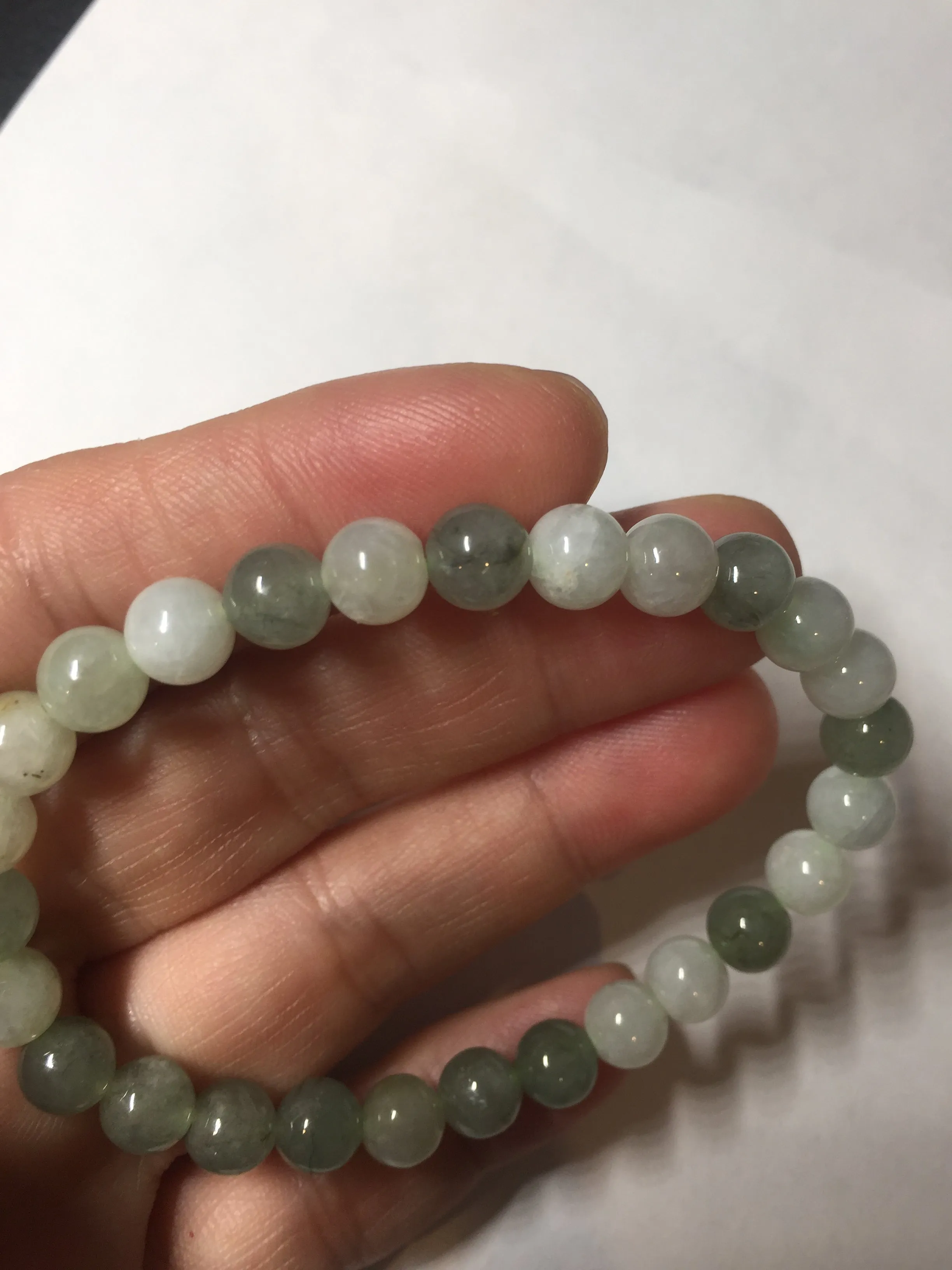 6.6-6.8mm 100% natural type A light green/white jadeite jade beads bracelet BL21