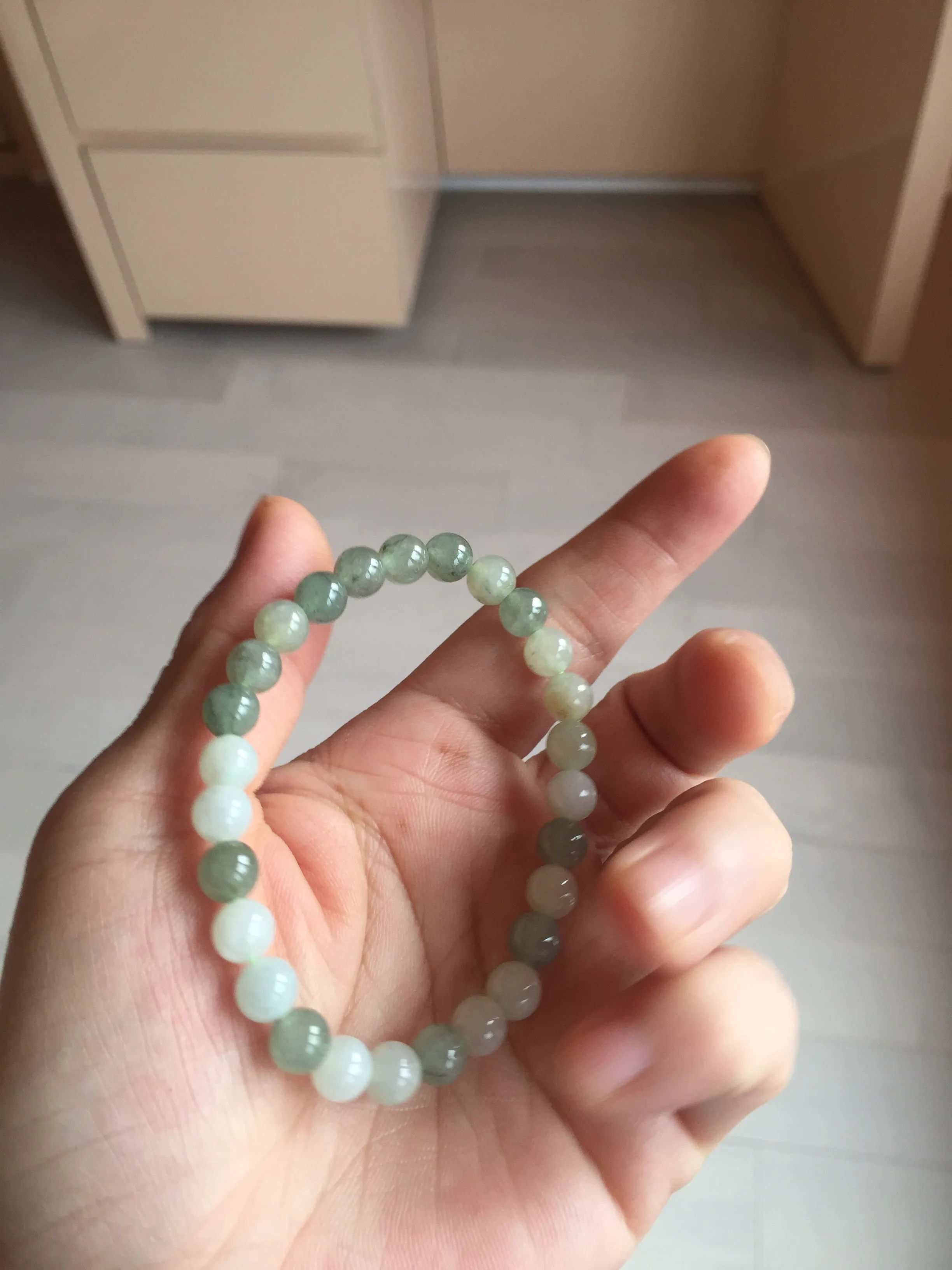 6.6-6.8mm 100% natural type A light green/white jadeite jade beads bracelet BL21