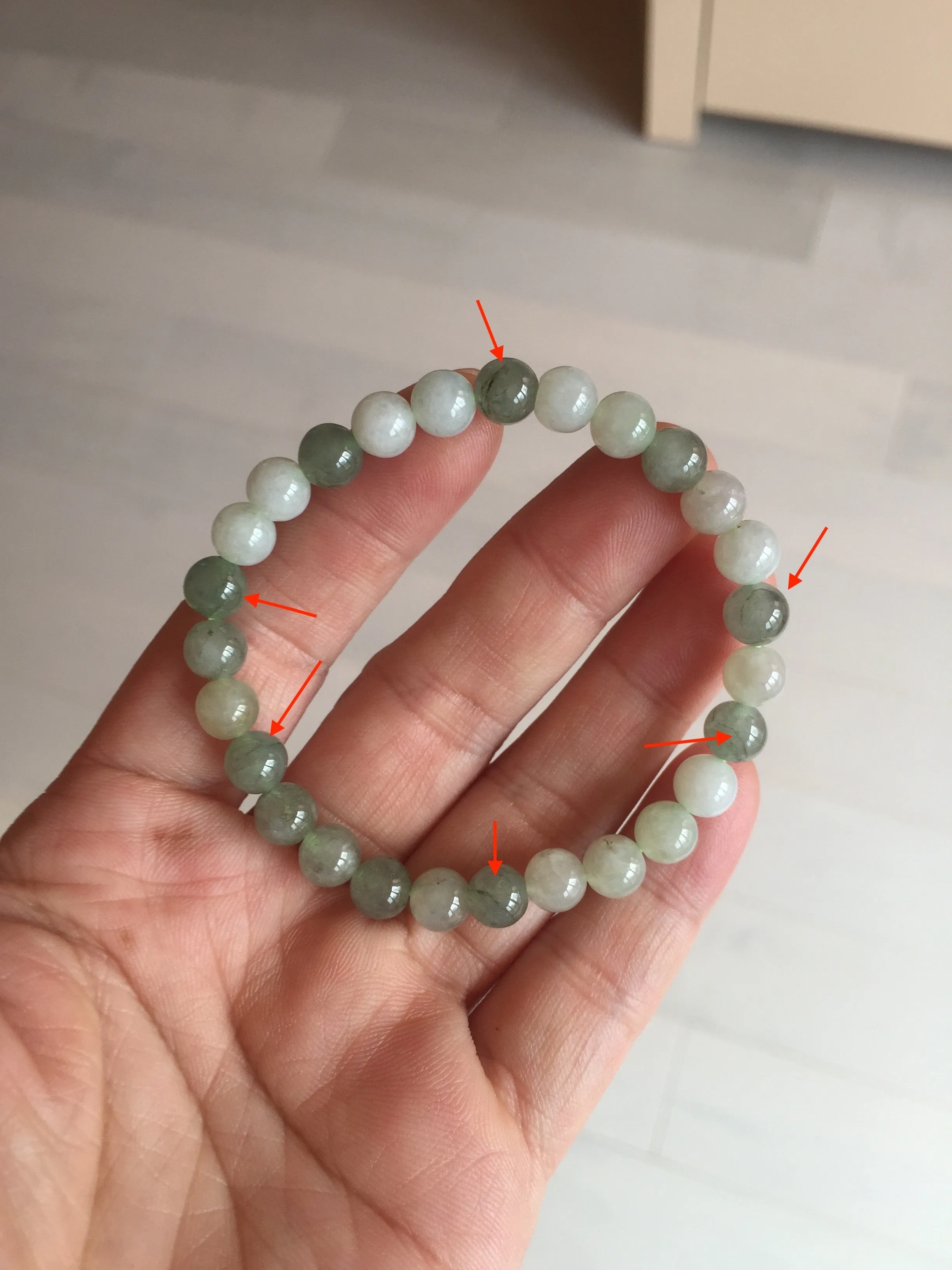 6.6-6.8mm 100% natural type A light green/white jadeite jade beads bracelet BL21