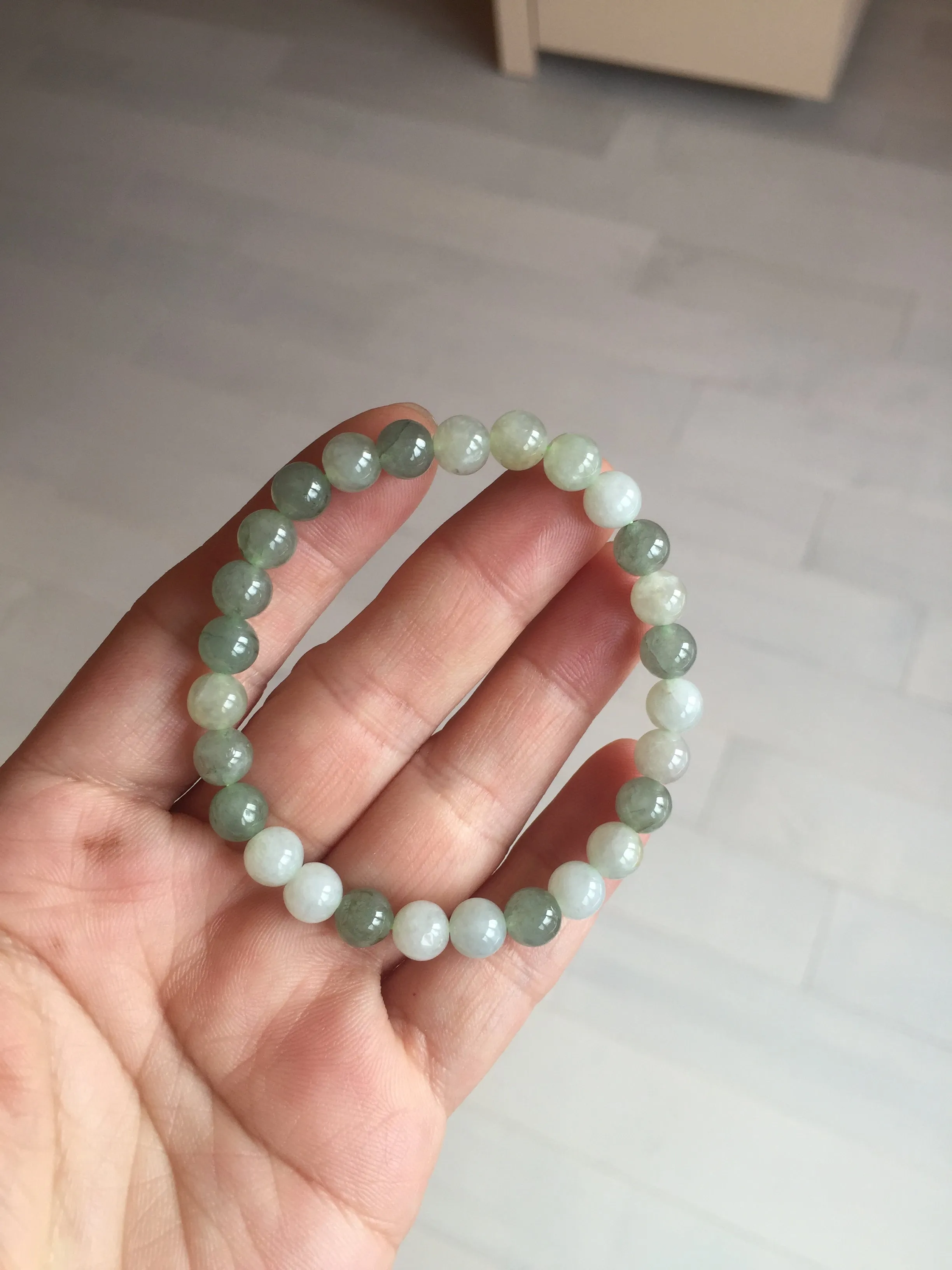 6.6-6.8mm 100% natural type A light green/white jadeite jade beads bracelet BL21