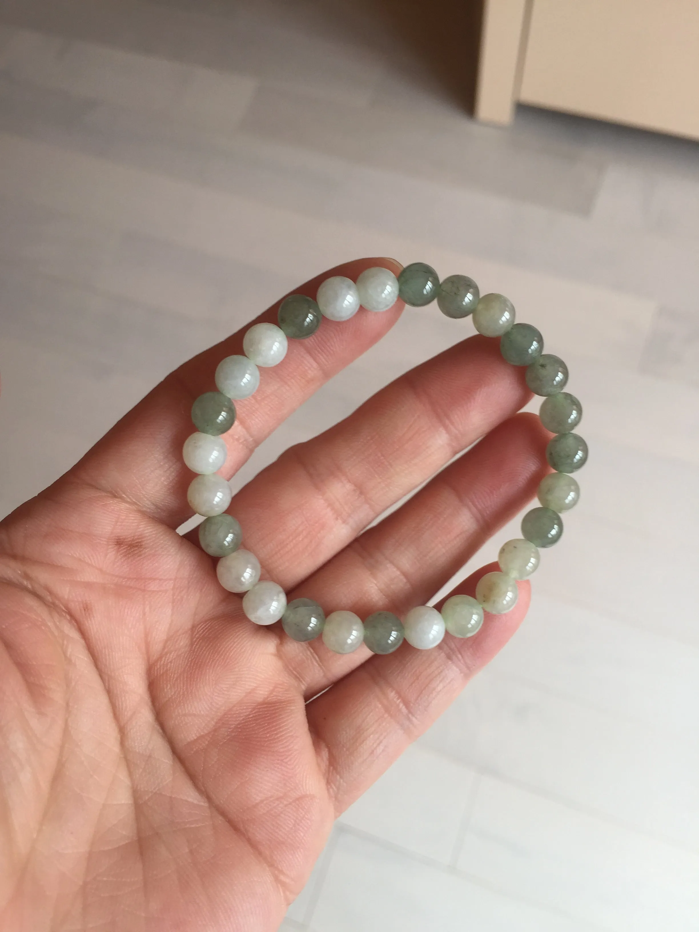 6.6-6.8mm 100% natural type A light green/white jadeite jade beads bracelet BL21