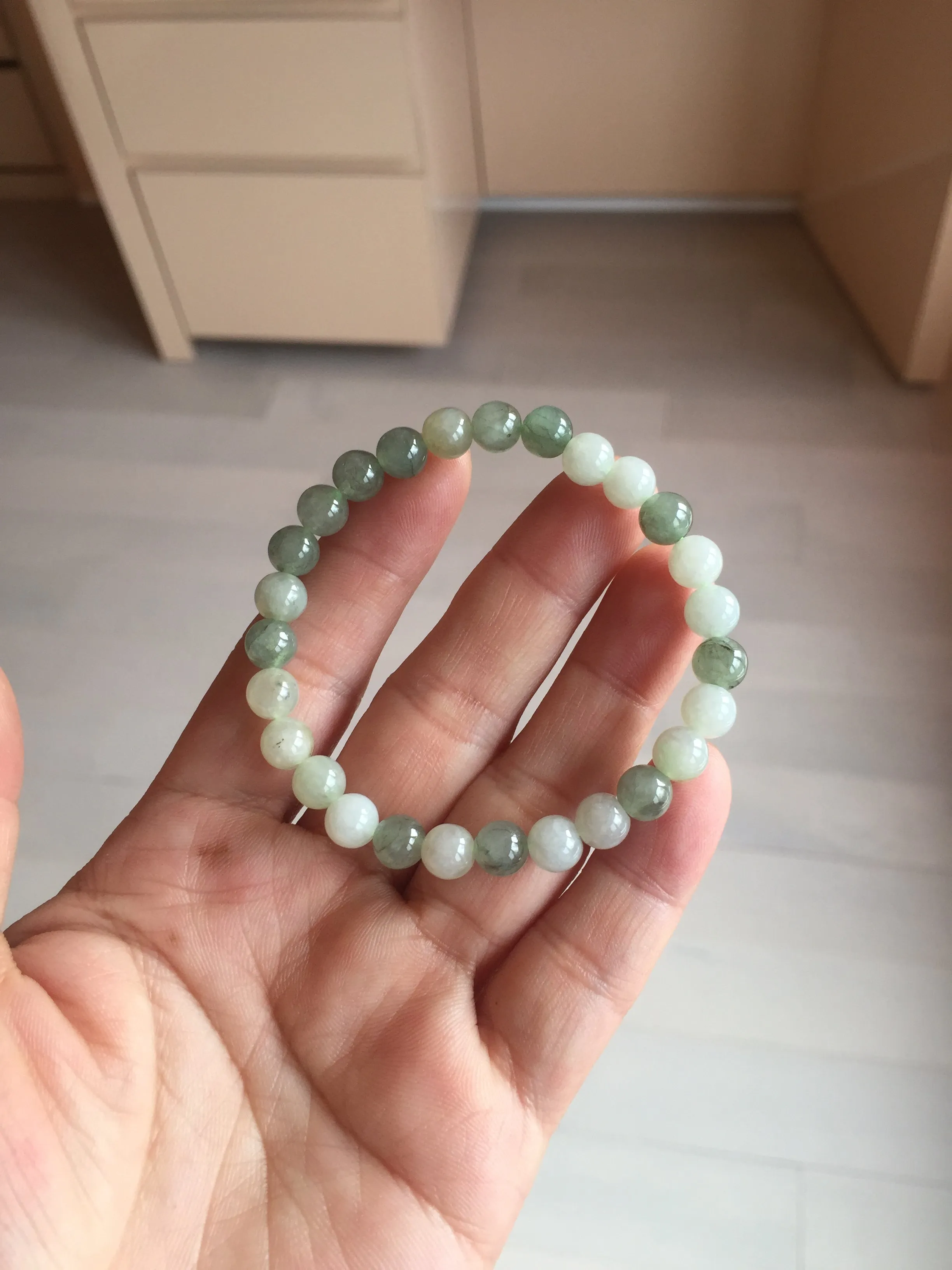 6.6-6.8mm 100% natural type A light green/white jadeite jade beads bracelet BL21