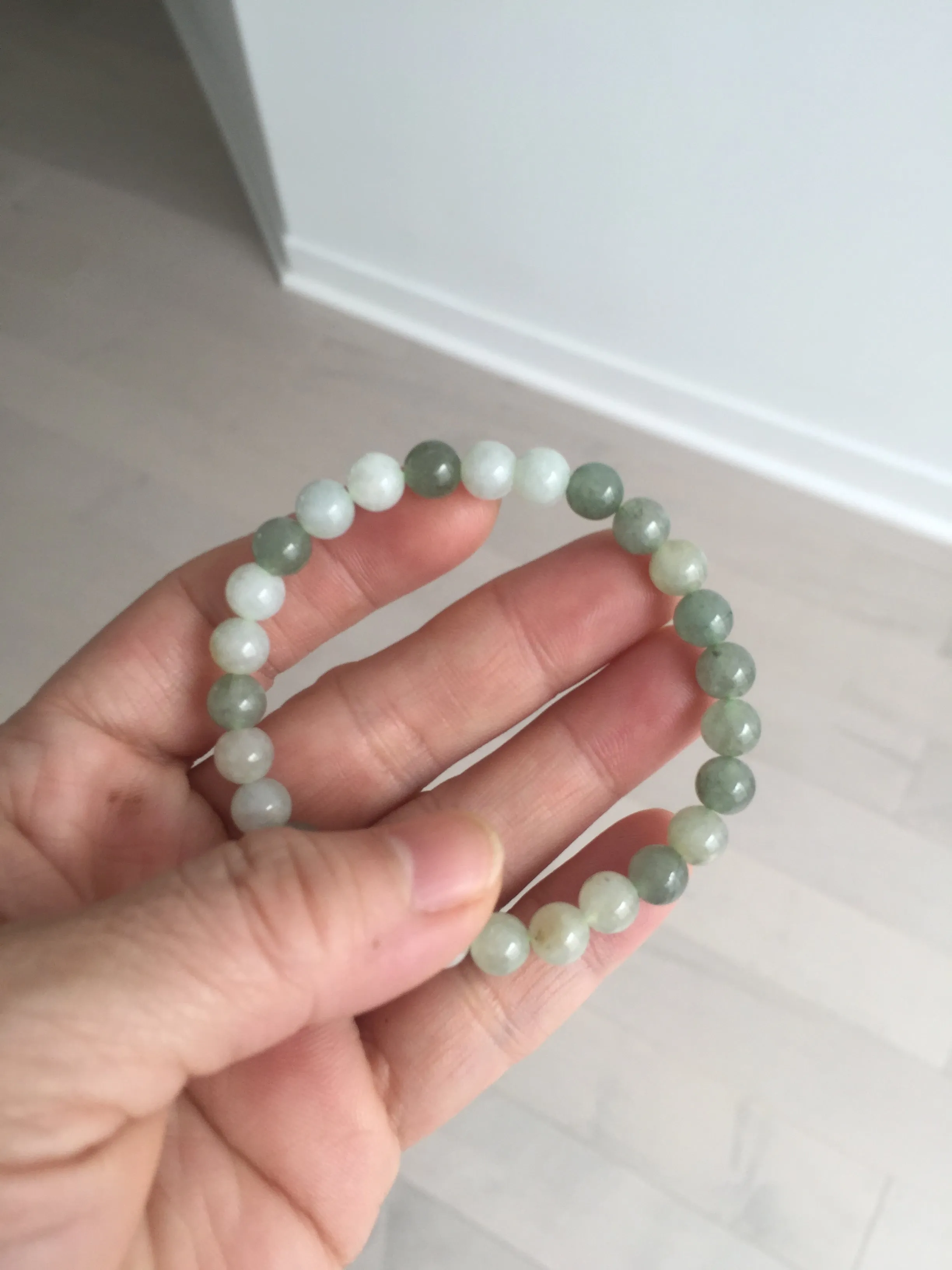 6.6-6.8mm 100% natural type A light green/white jadeite jade beads bracelet BL21