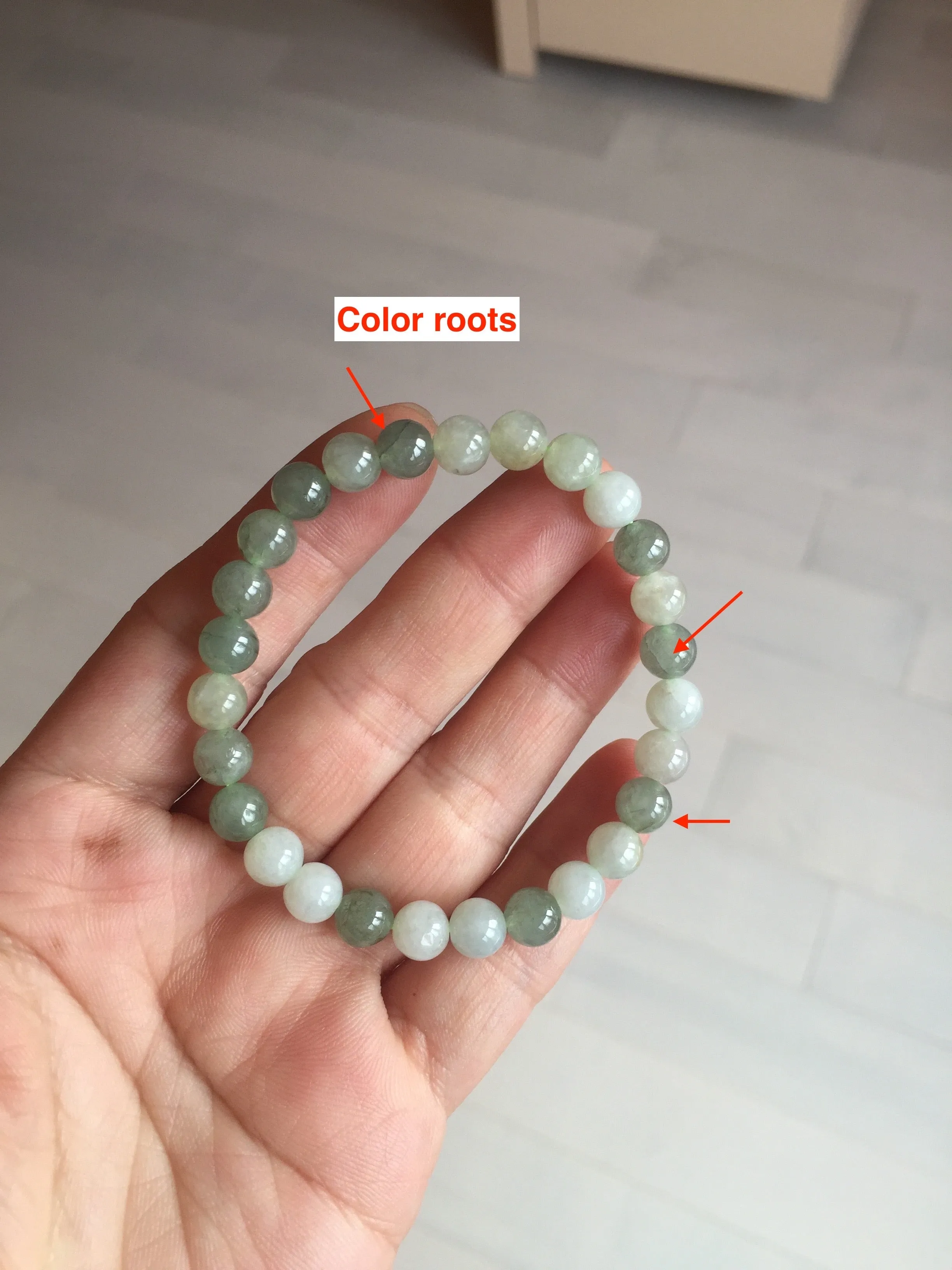 6.6-6.8mm 100% natural type A light green/white jadeite jade beads bracelet BL21