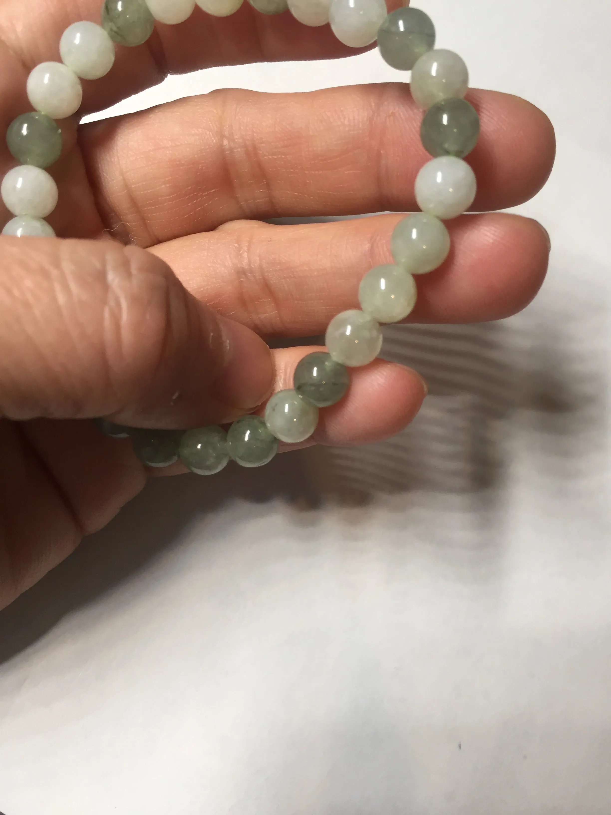 6.6-6.8mm 100% natural type A light green/white jadeite jade beads bracelet BL21