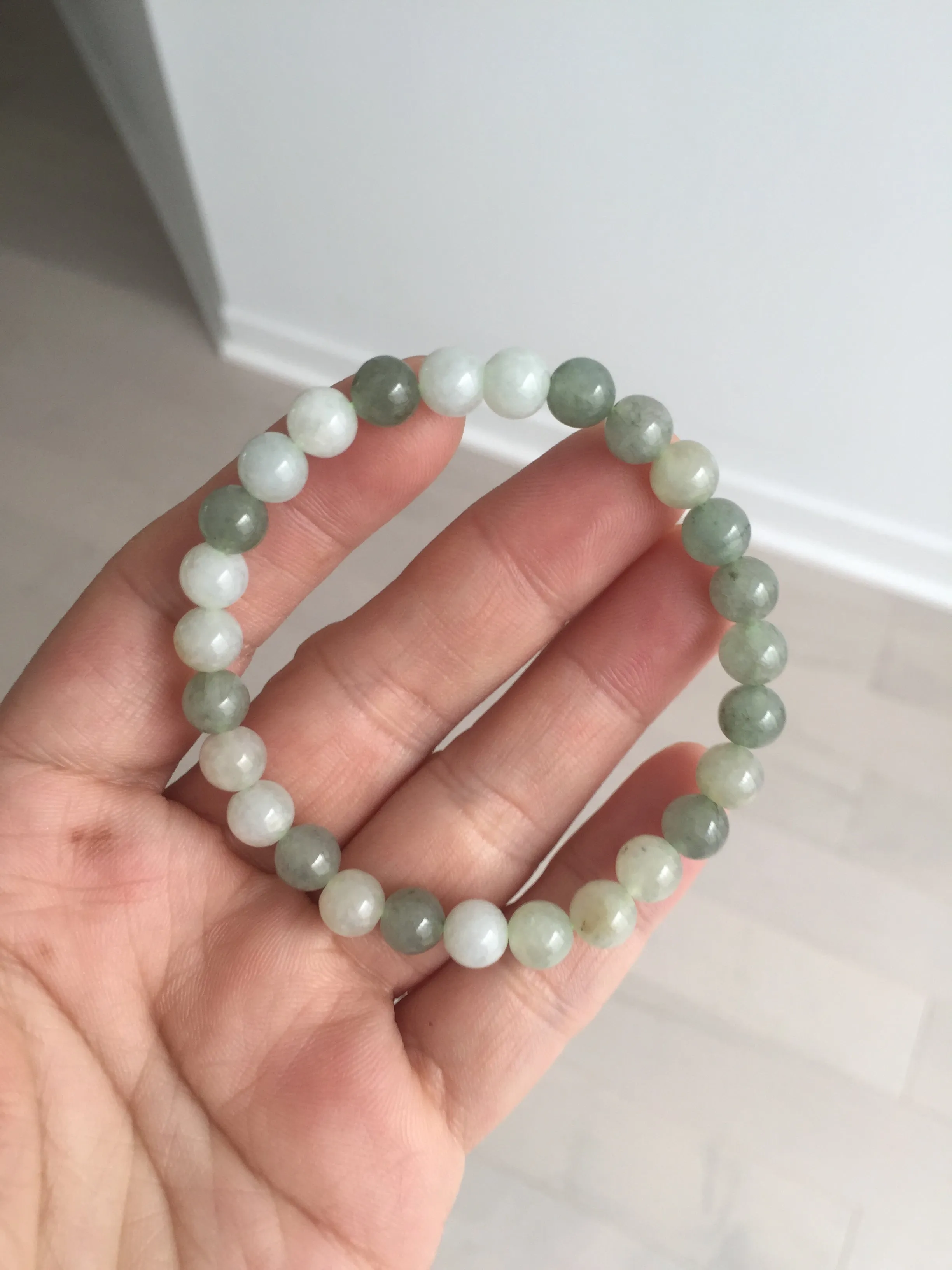 6.6-6.8mm 100% natural type A light green/white jadeite jade beads bracelet BL21