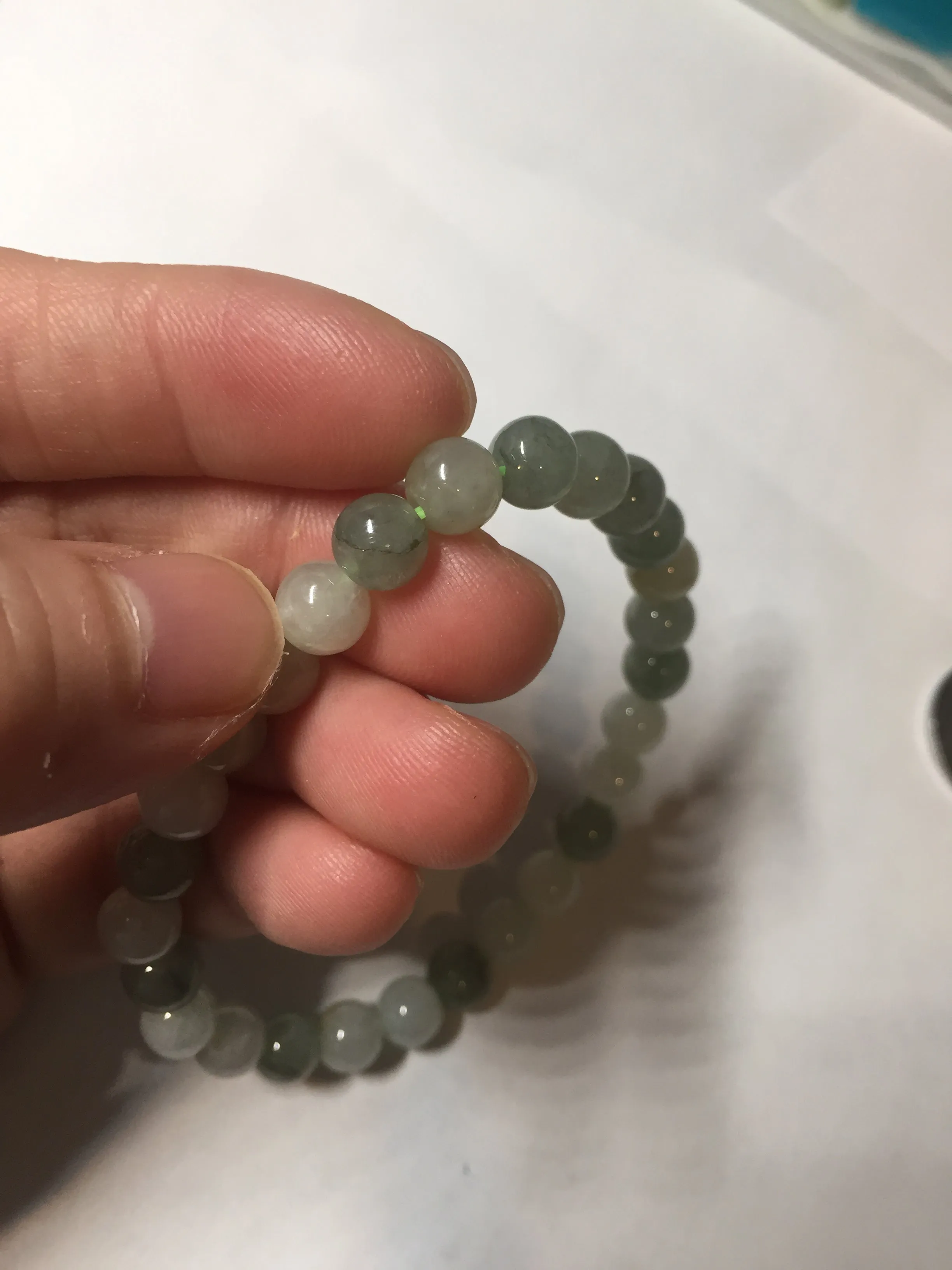 6.6-6.8mm 100% natural type A light green/white jadeite jade beads bracelet BL21