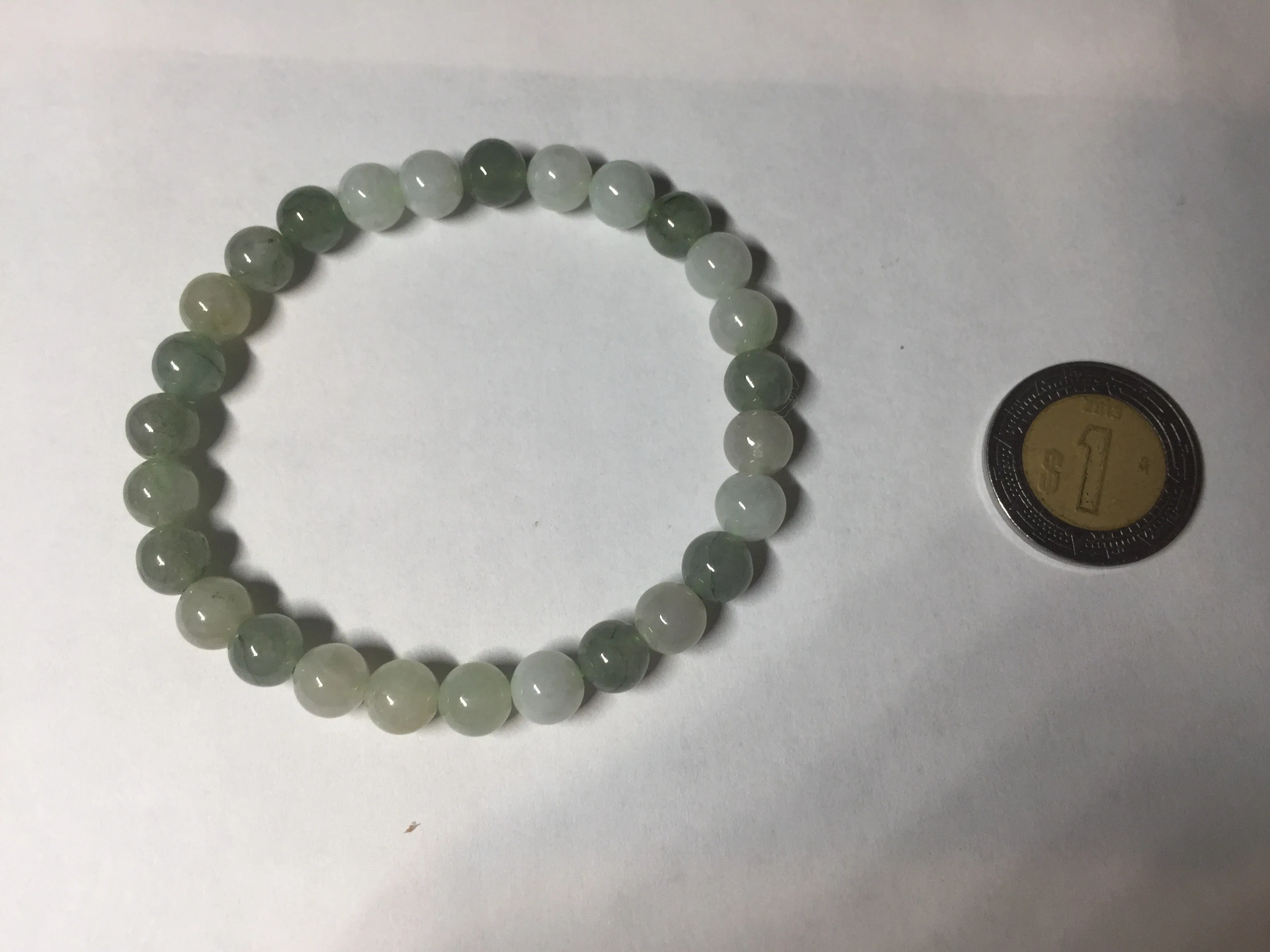 6.6-6.8mm 100% natural type A light green/white jadeite jade beads bracelet BL21