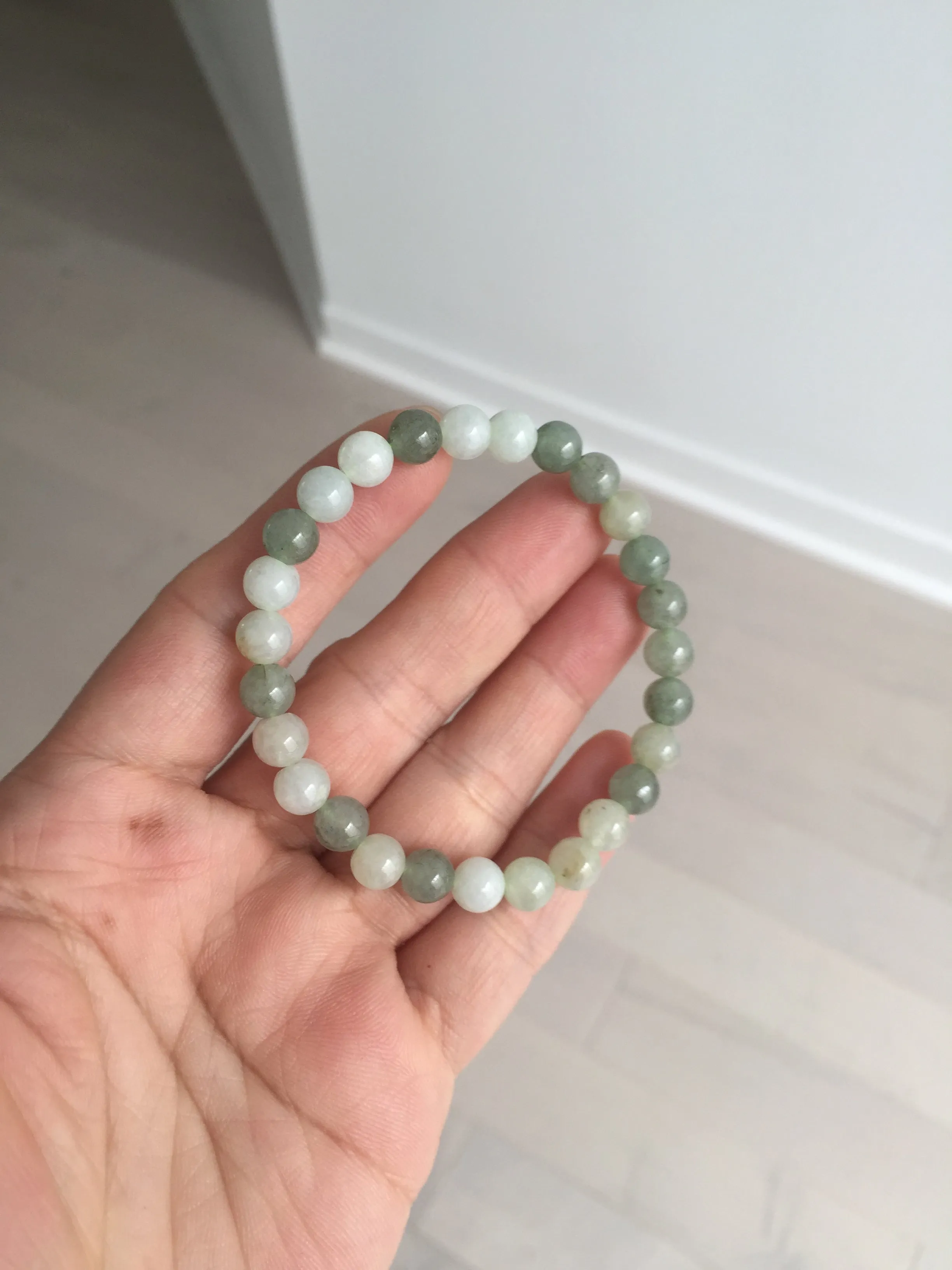 6.6-6.8mm 100% natural type A light green/white jadeite jade beads bracelet BL21