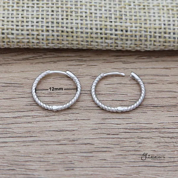 925 Sterling Silver Twist Rope One-Touch Hoop Earrings