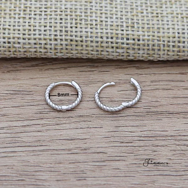 925 Sterling Silver Twist Rope One-Touch Hoop Earrings