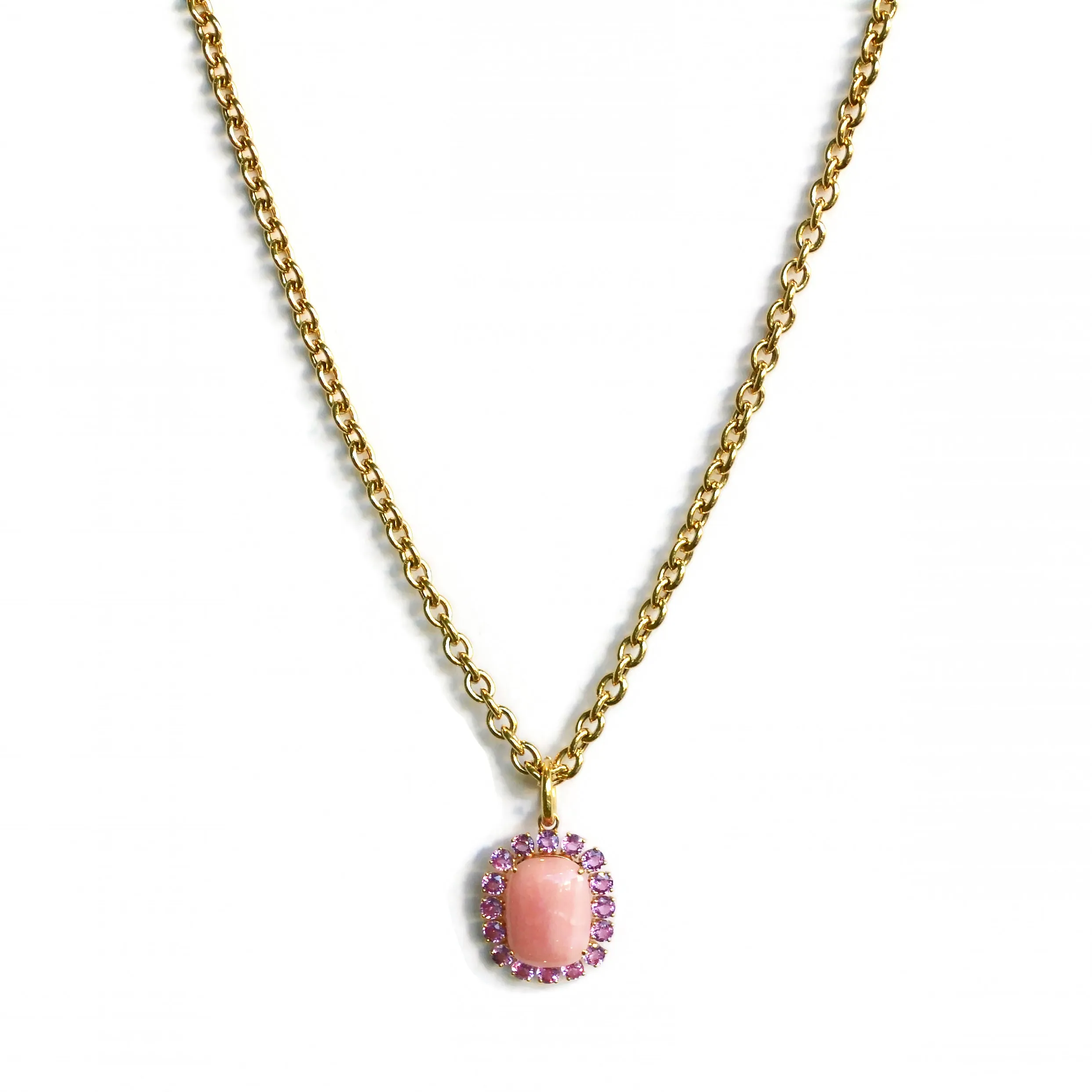 A & Furst - Sole - Pendant with Pink Opal and Pink Sapphires, 18k Yellow Gold