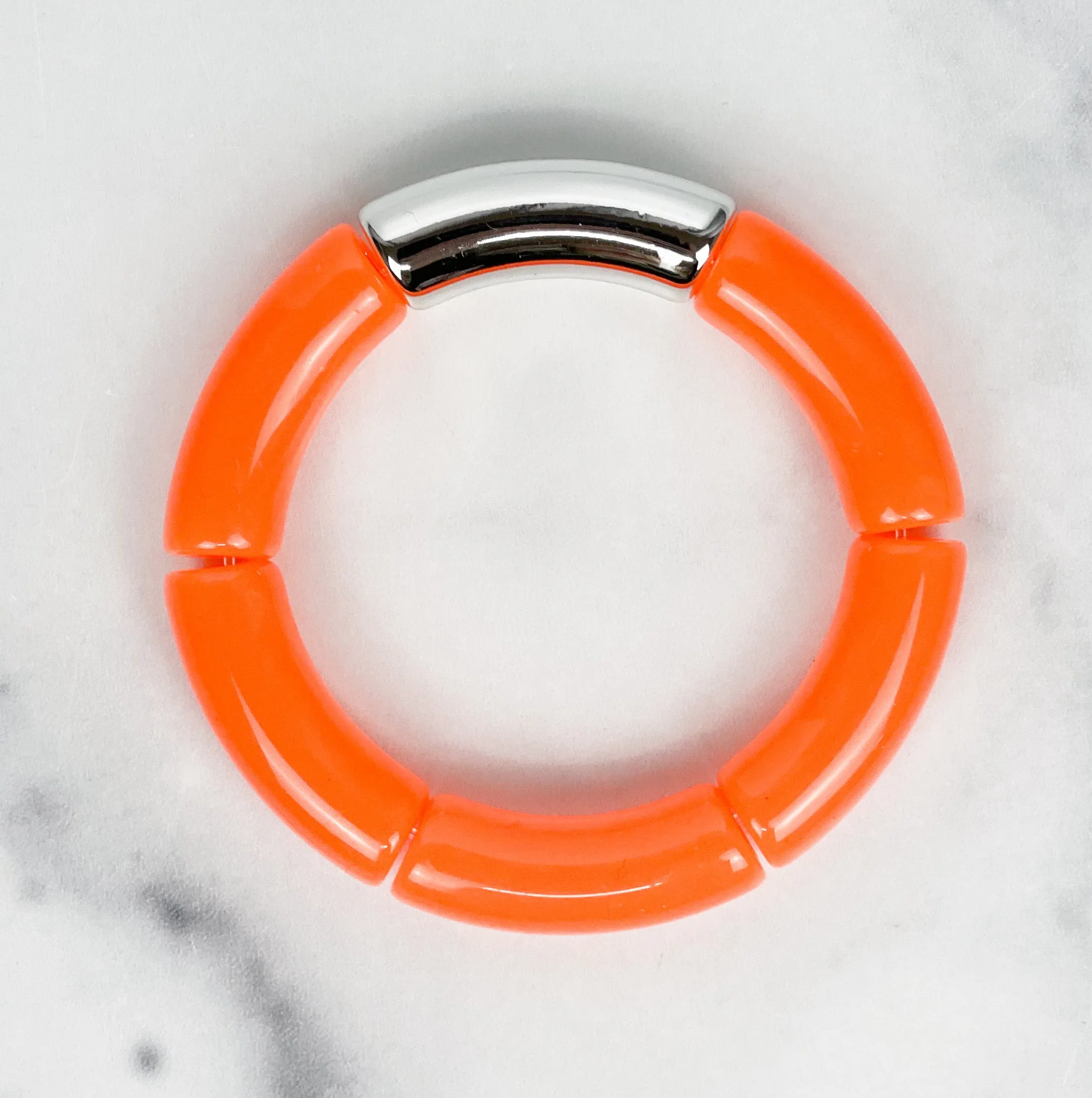 Acrylic Bamboo Bangle Bracelet Neon Orange