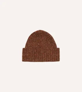 ALD x Drakes Mens Brown Donegal Ribbed Knit Beanie - Stylish and Warm Winter Accessory