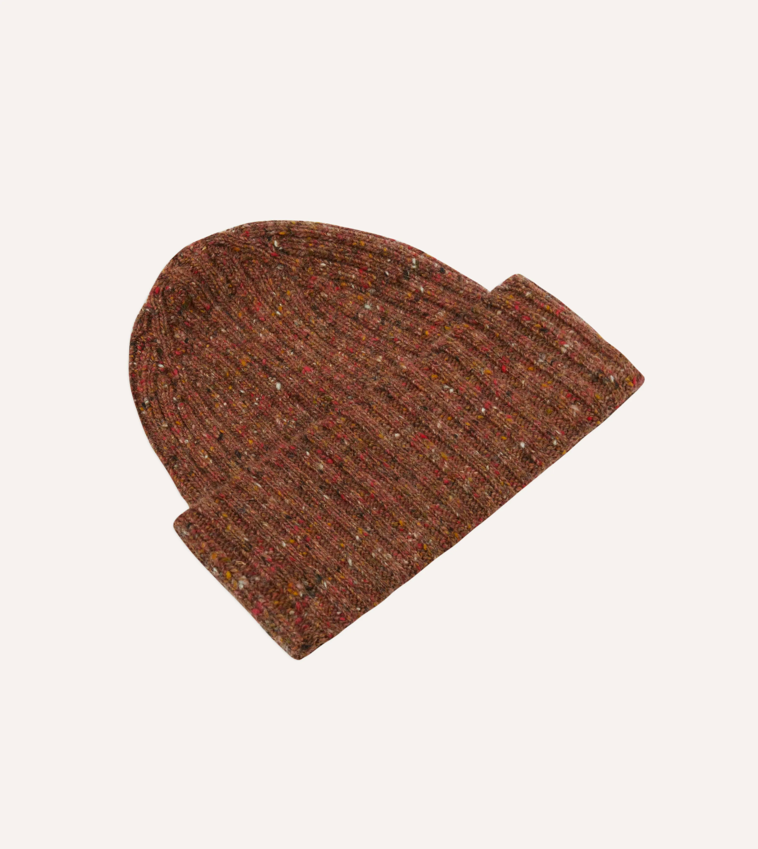 ALD x Drakes Mens Brown Donegal Ribbed Knit Beanie - Stylish and Warm Winter Accessory