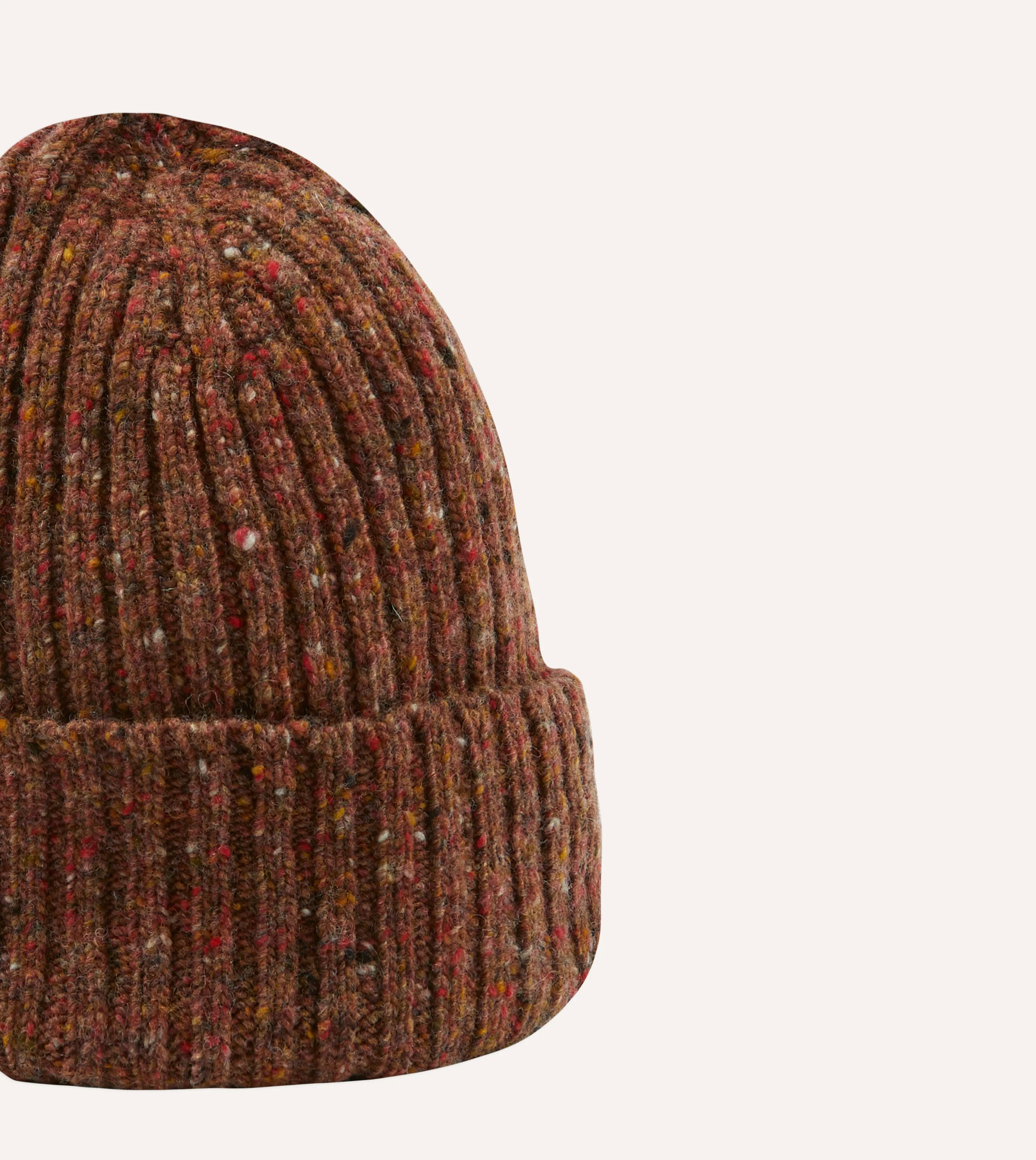 ALD x Drakes Mens Brown Donegal Ribbed Knit Beanie - Stylish and Warm Winter Accessory