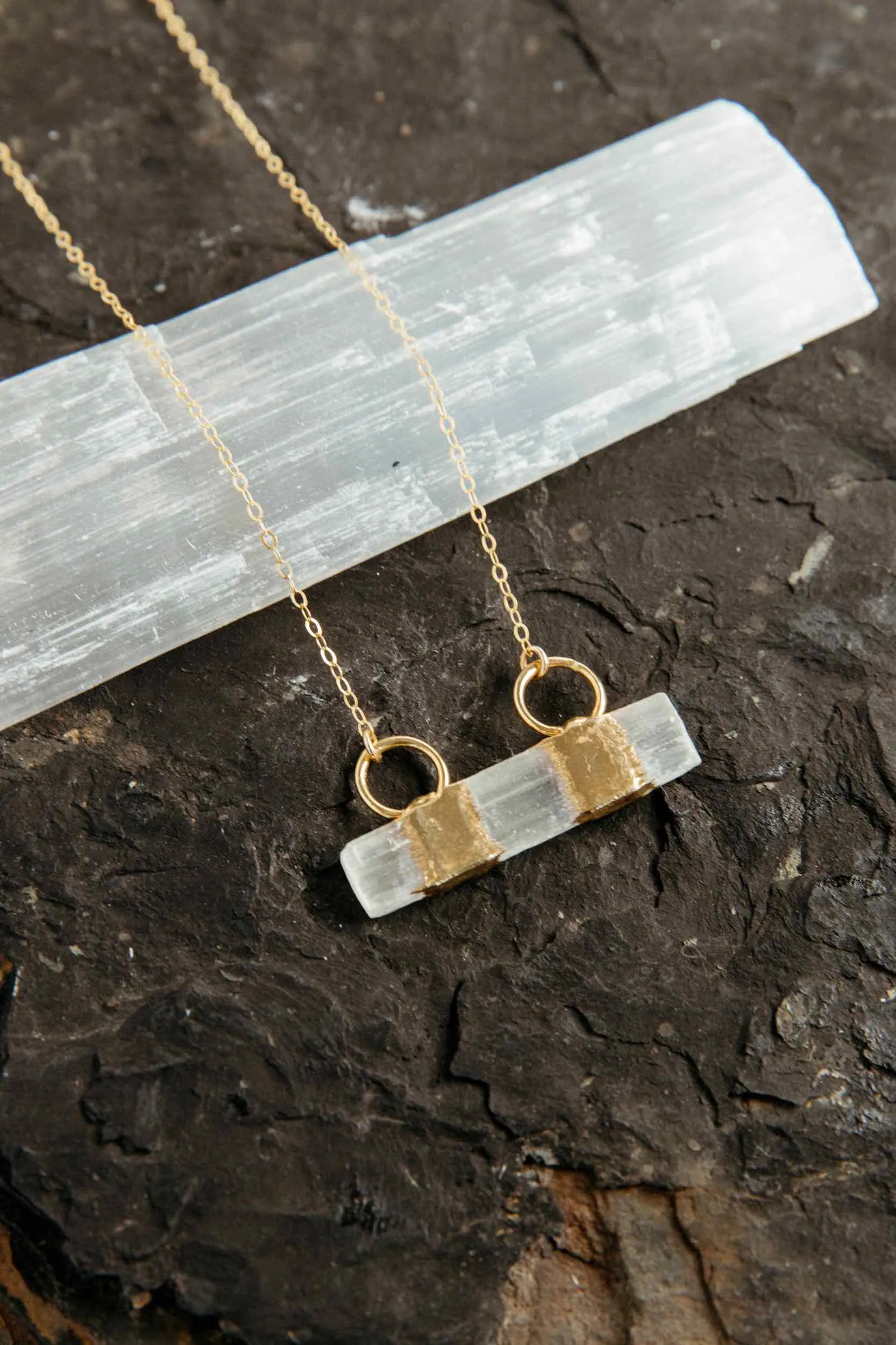 Aligned Selenite Bar Necklace