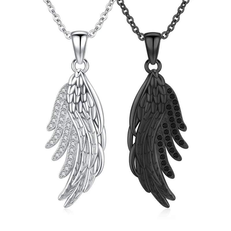 Angel Wings Necklace 925 Sterling Silver Angel Wings Couple Friendship Necklace,Dainty Cubic Zirconia Angel Wing Pendant Jewelry Gifts for Women