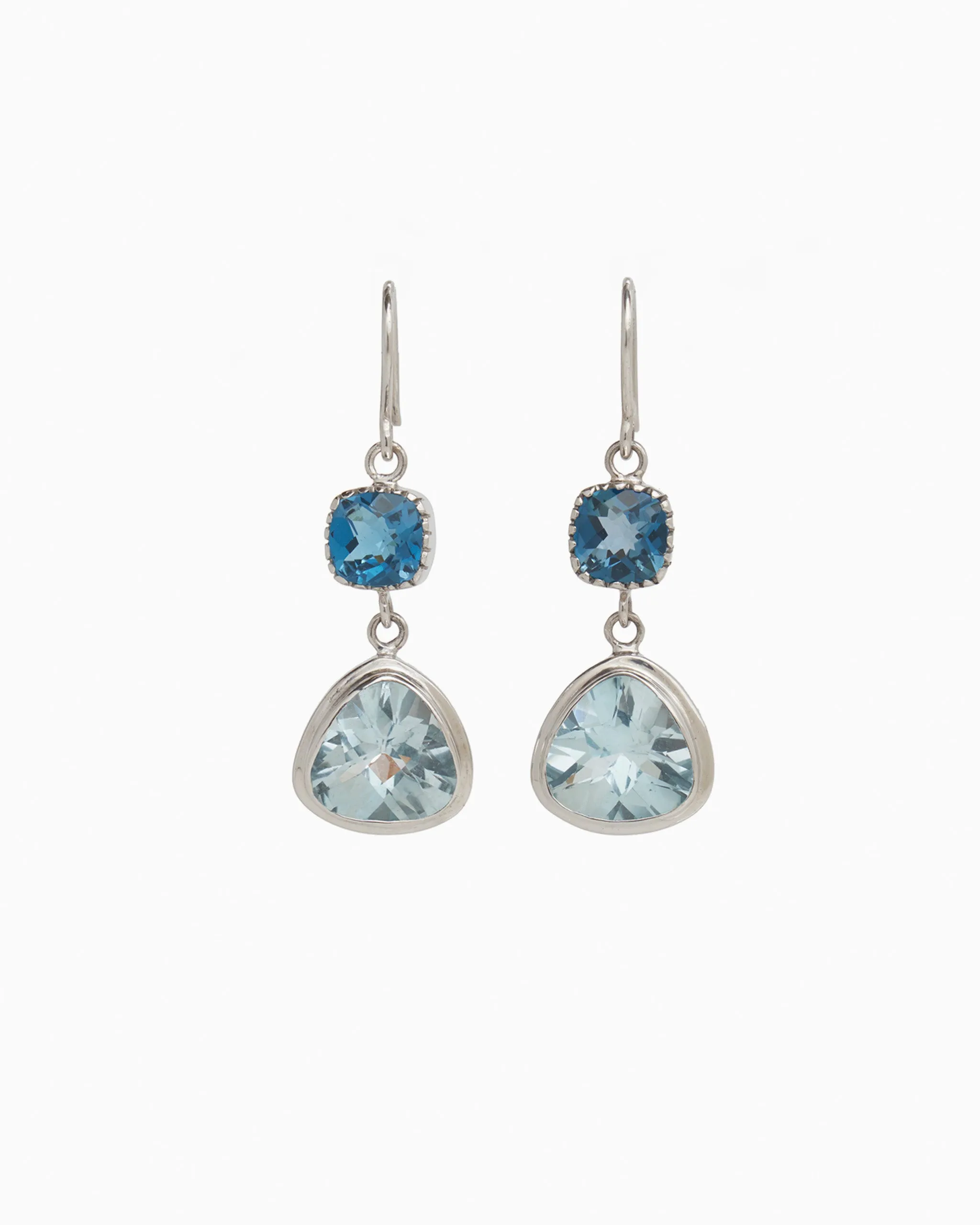 Angelfish Double Stone Drop Earrings - Blue Topaz/London Blue Topaz