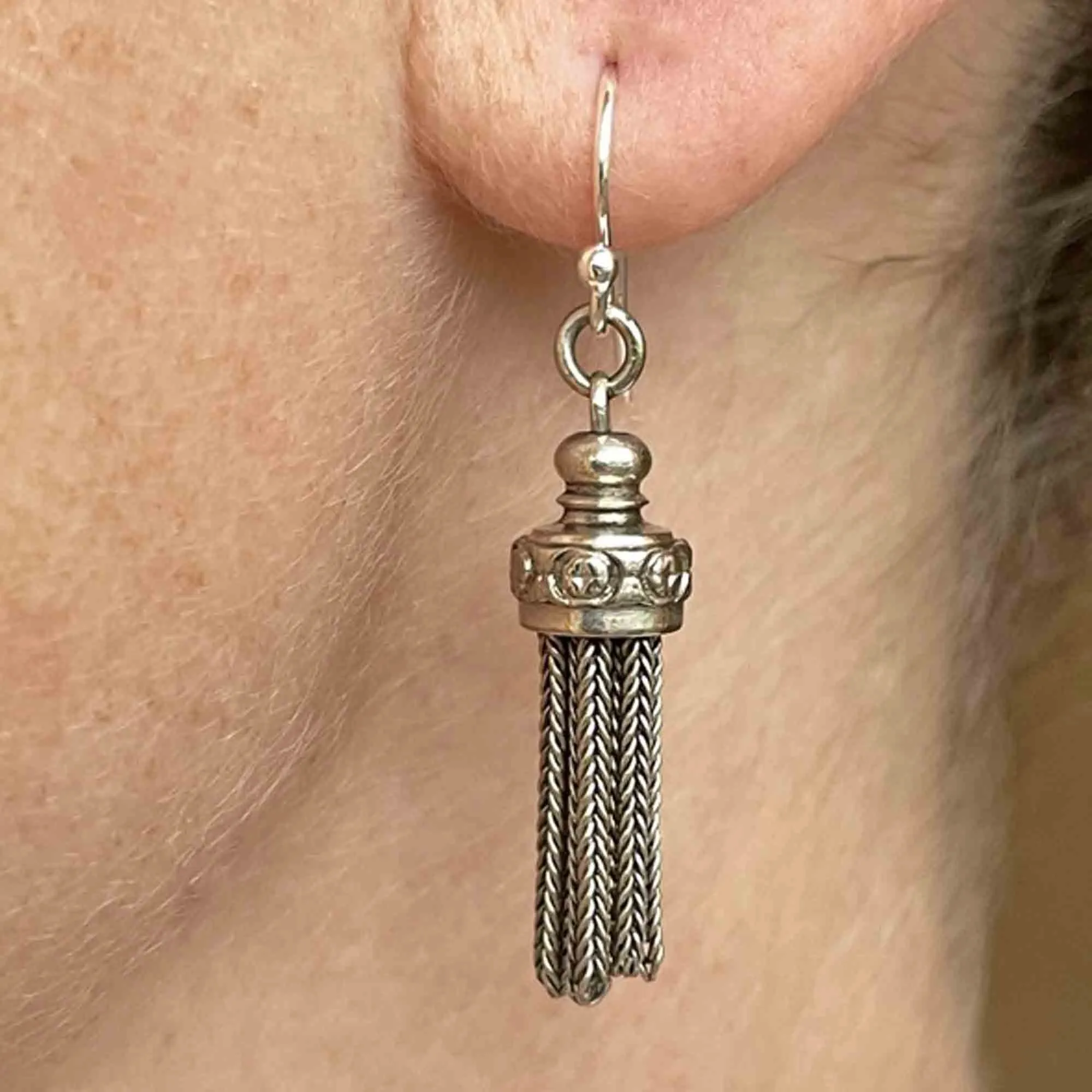 Antique Albertina Fob Tassel Earrings in Silver