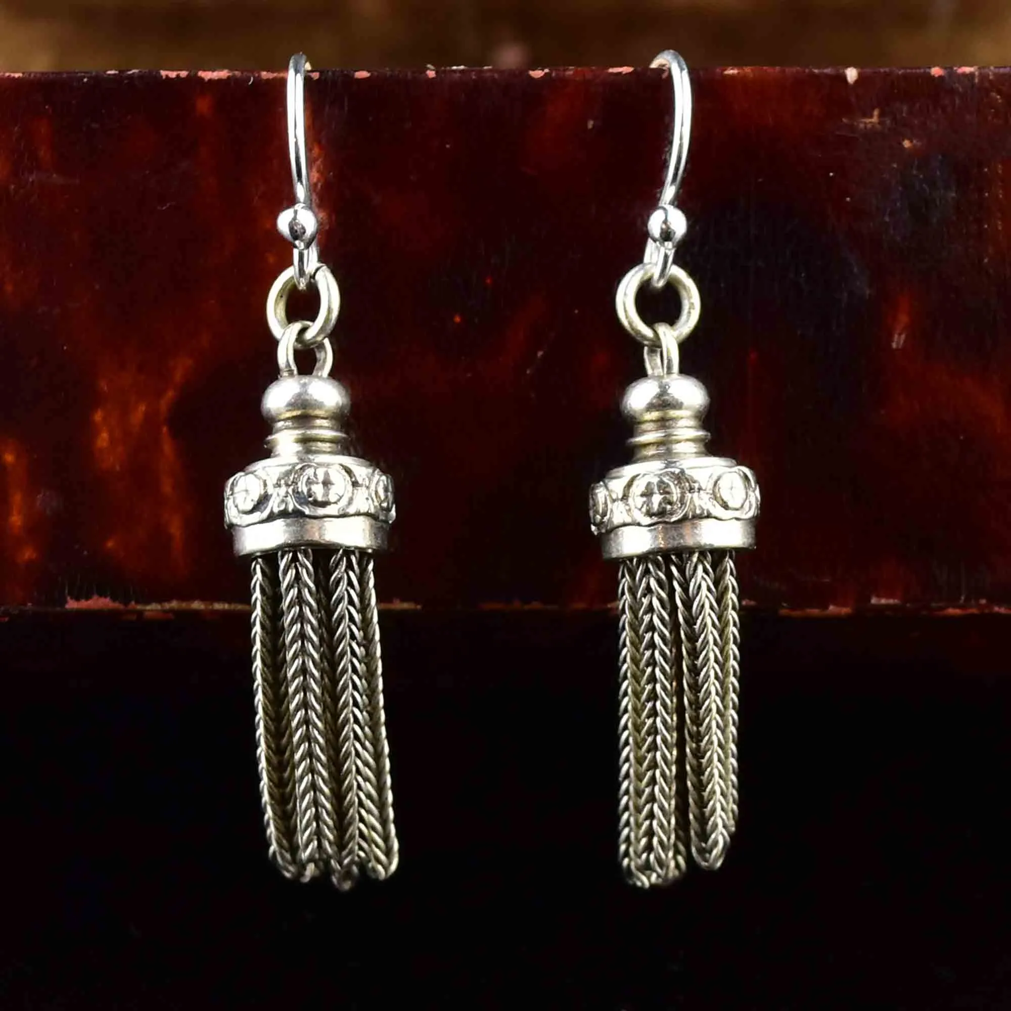 Antique Albertina Fob Tassel Earrings in Silver