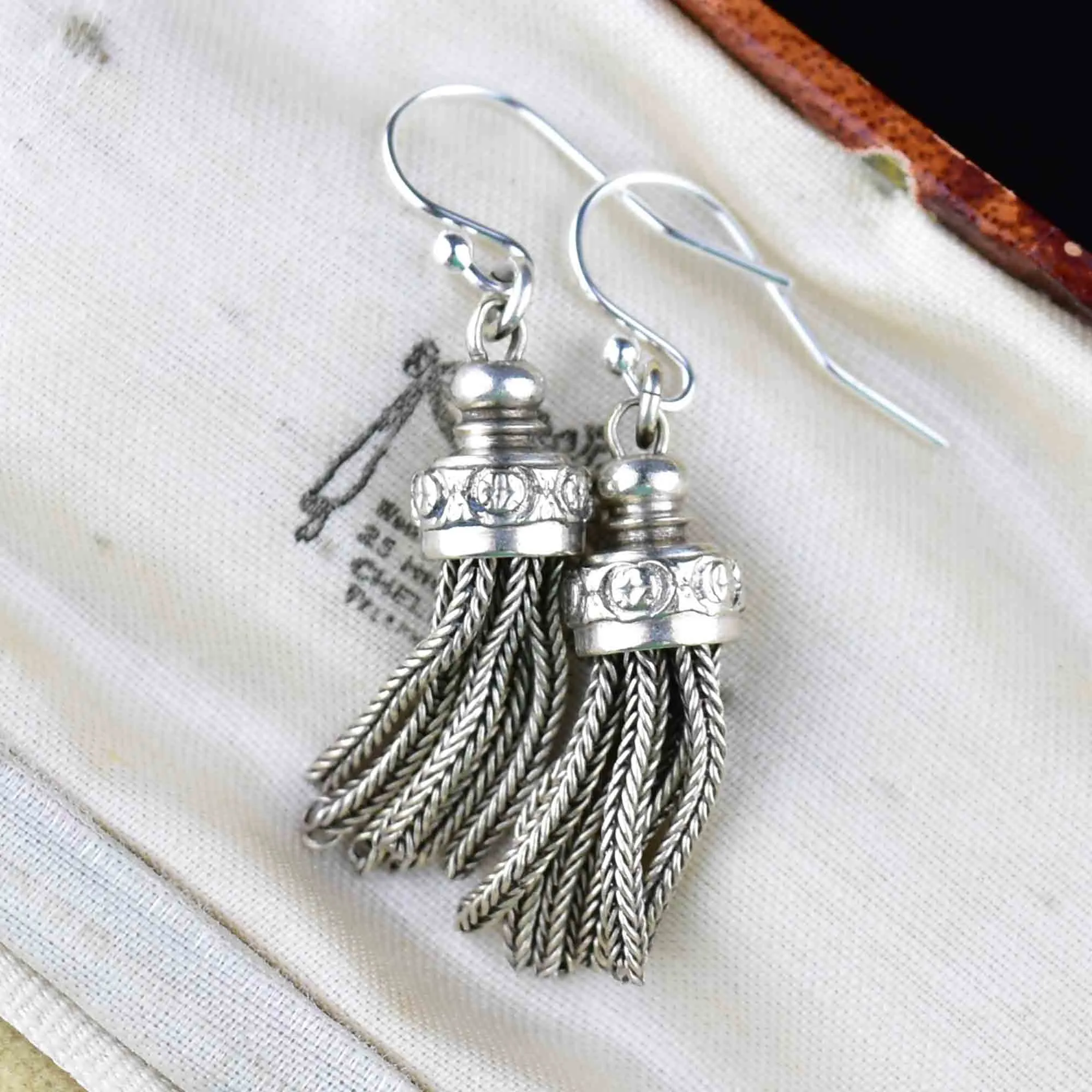 Antique Albertina Fob Tassel Earrings in Silver