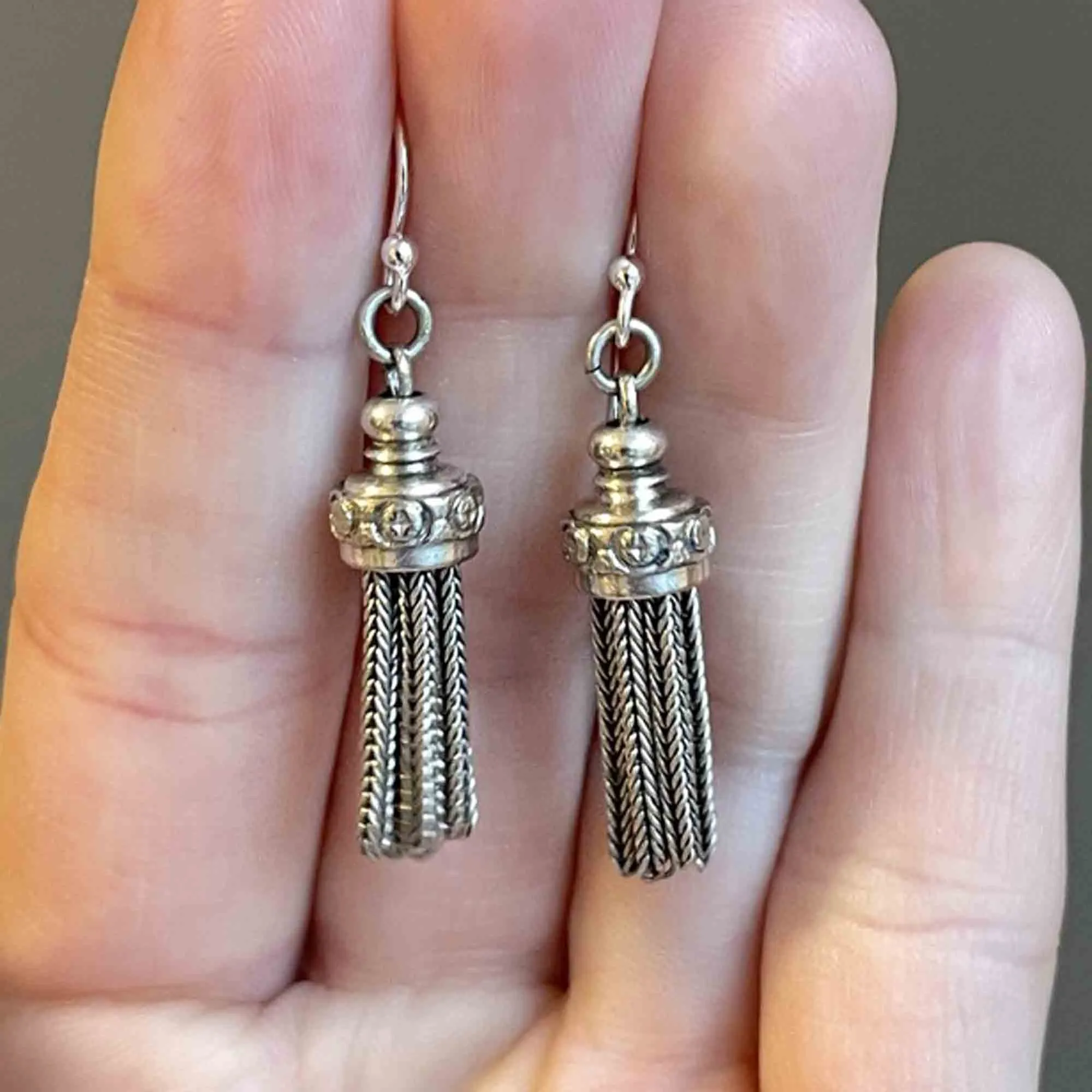 Antique Albertina Fob Tassel Earrings in Silver