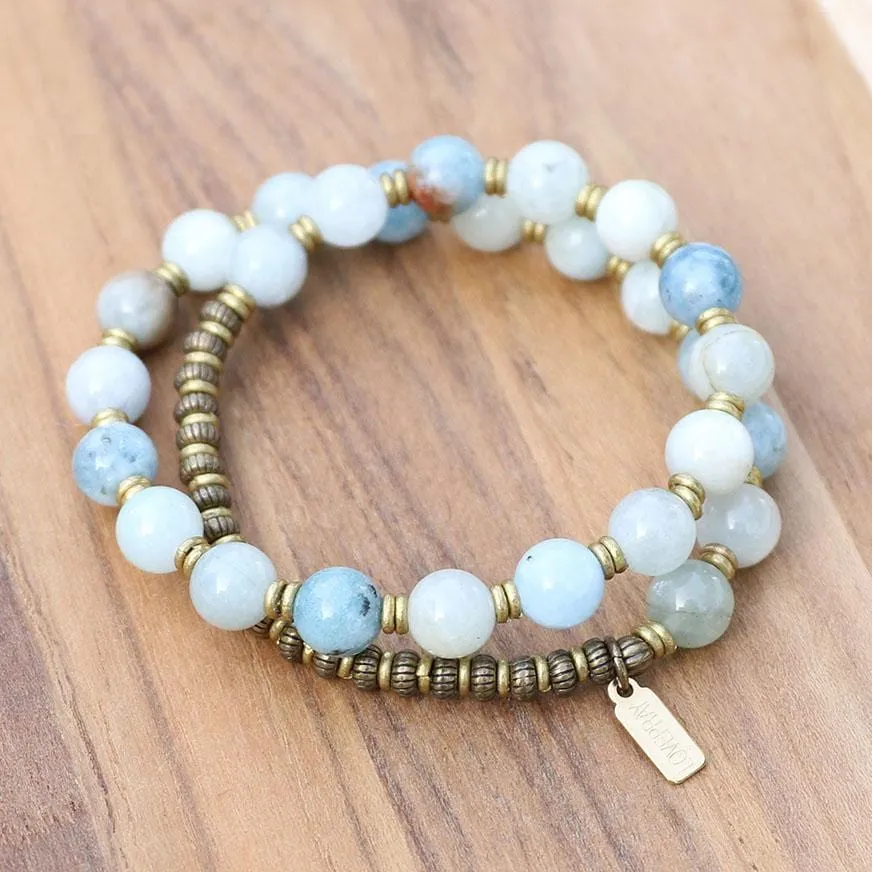 Aquamarine 27 Bead Wrist Mala Bracelet