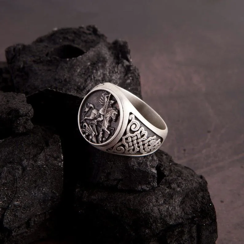 Religious Signet Ring for Men - Archangel Saint Michael Silver Ring, Ideal Gift Choice