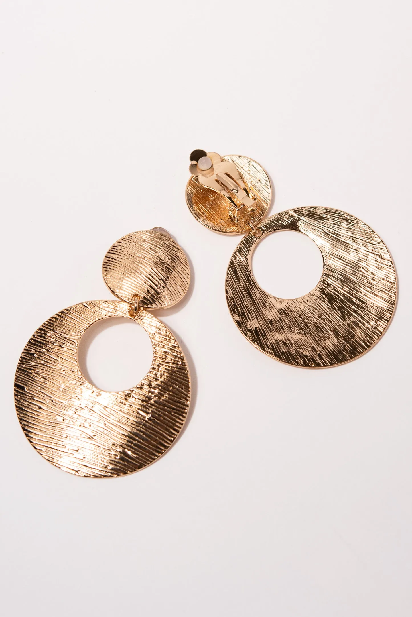 Aria Brushed Metal Open Disc Clip-On Earrings