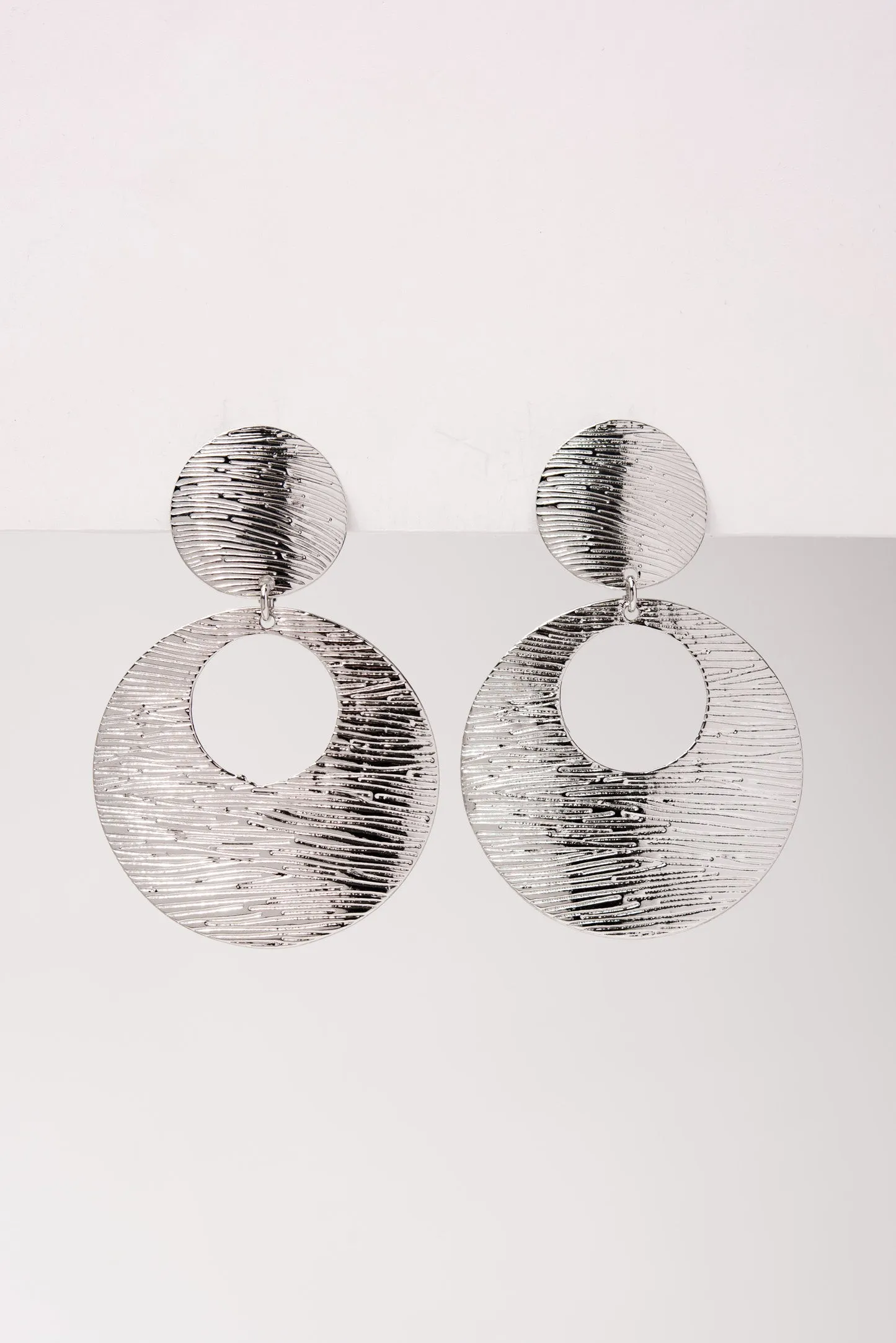 Aria Brushed Metal Open Disc Clip-On Earrings