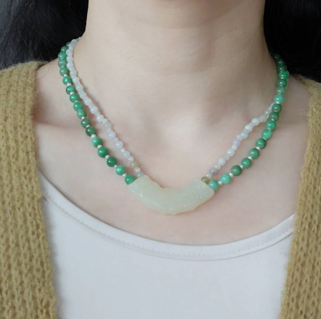 Auspicious Double Layer Green Jade Necklace