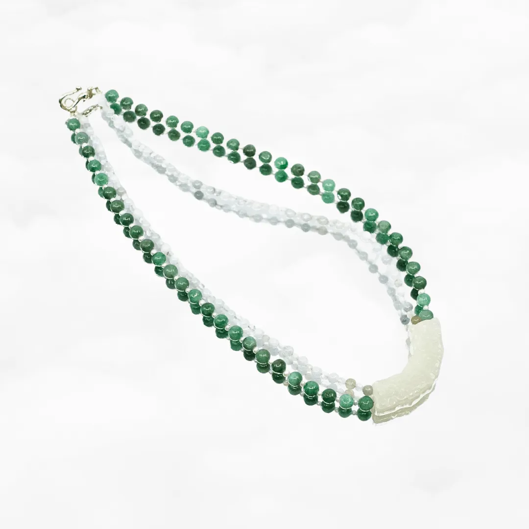 Auspicious Double Layer Green Jade Necklace