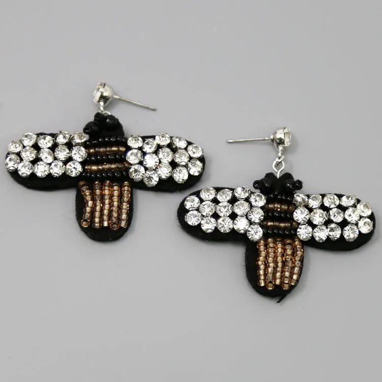 Bee Glass Stone & Seed Bead Embellished Drop Earrings-Pack of 3